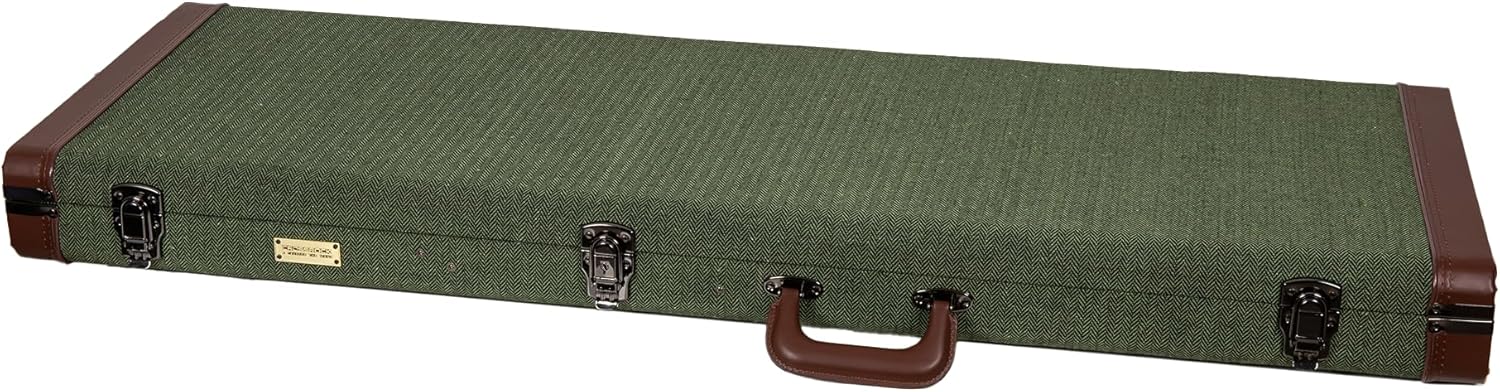 Crossrock Bass Guitar Case for Fender Precision & Jazz Bass | Green Chevron Tweed, Plush Velvet Interior, Genuine Leather Handle & Security Lock, Reinforced Hardware – Master Series (CRW760BGN)