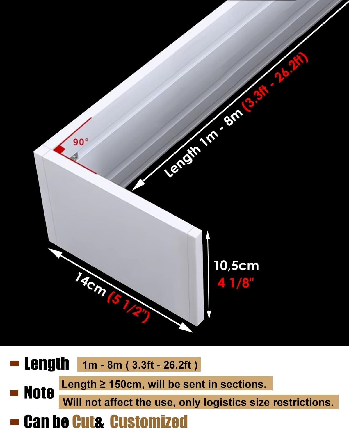 Curtain Track Wall Mount Curtain Pelmet Panel Without Tracks, Customize Venetian Blinds Curtain Cornice Baffle, Curtain Decorative Valance Panel Box Only(305cm/120.1in/10ft)