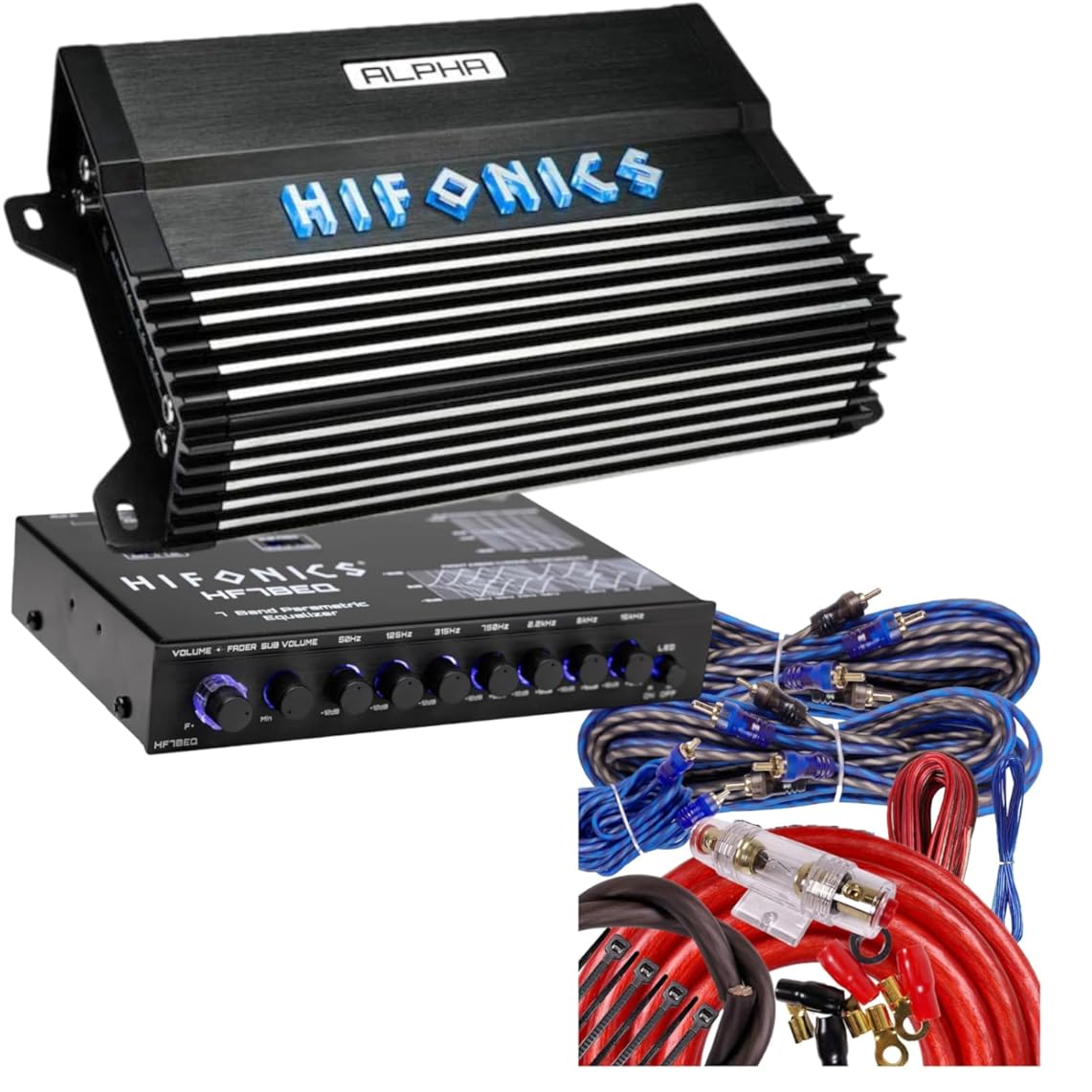 Hifonics Alpha A800.4D 800W Super D-Class 4-Channel Car Audio Amplifier with BGC44R Amp Kit, Compact Full Range Speaker Amplifier