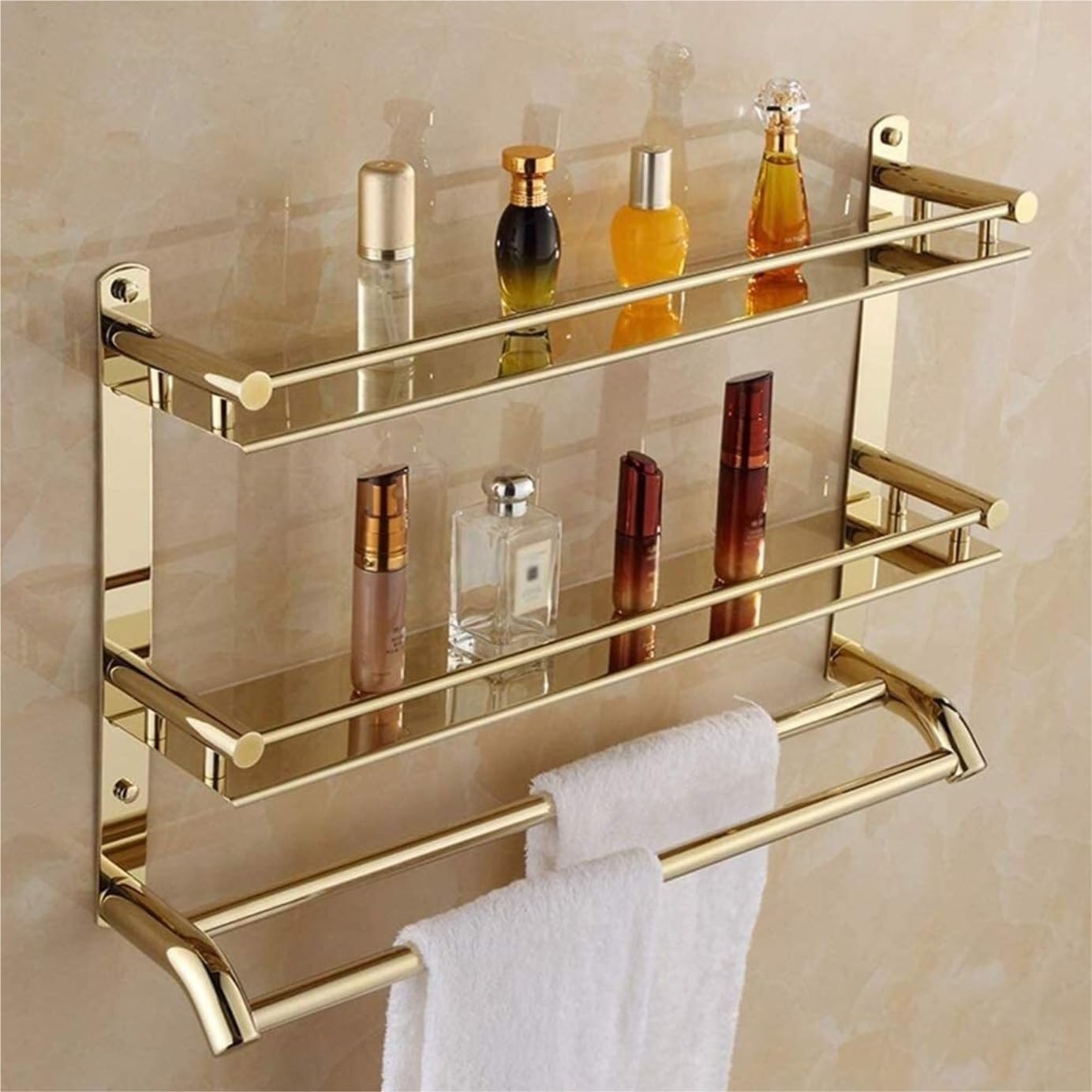 Shower Corner Shelves ，Wall Mount Bathroom Shelf Stainless SteelFor Kitchen Rack Storage Organizer Bathroom Shelves Shower Shelves ( Color : Gold , Size : 60*56*12cm ) ( Color : Gold , Size : 50*56*12