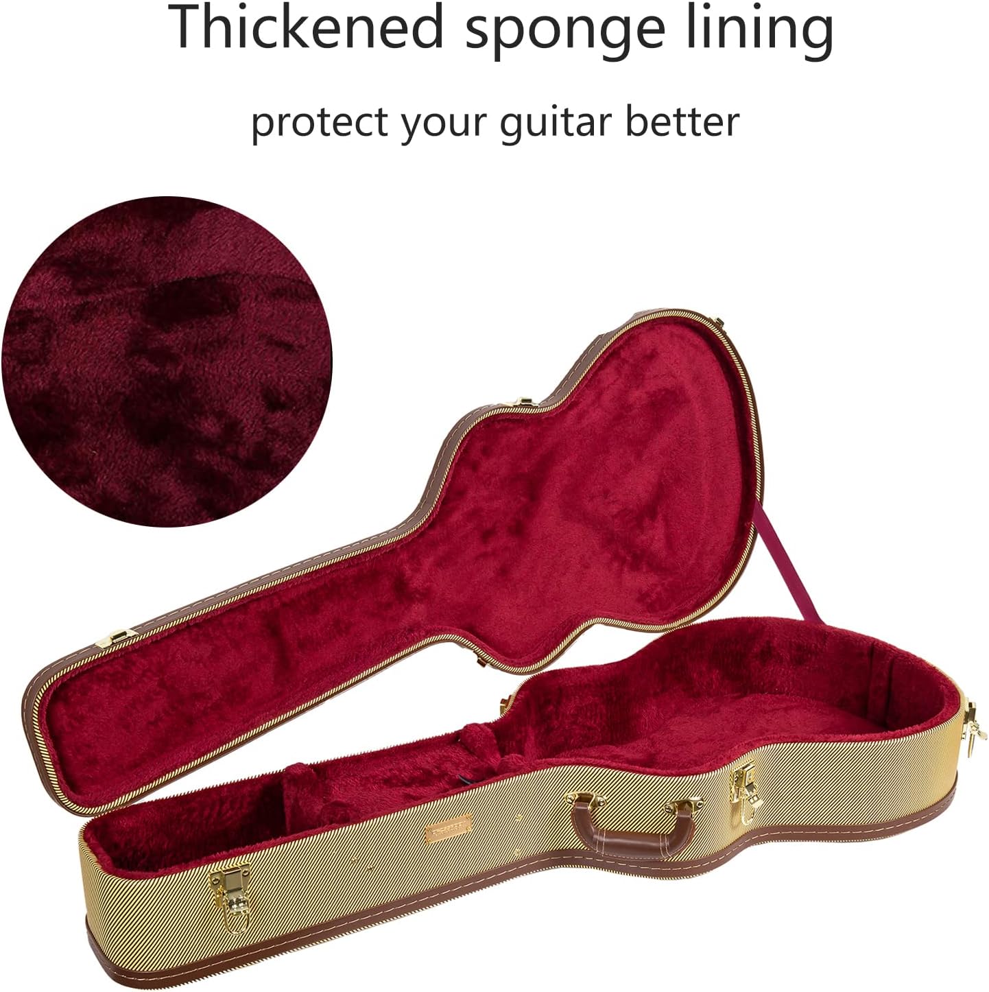 Crossrock Wooden Guitar Case fits 12-Frets 000/OM Acoustic Guitars - Stainless Steel Latches, Sponge Lining, Metal Feet, Storage Space - Vinyl Tweed (CRW620-00012TW)