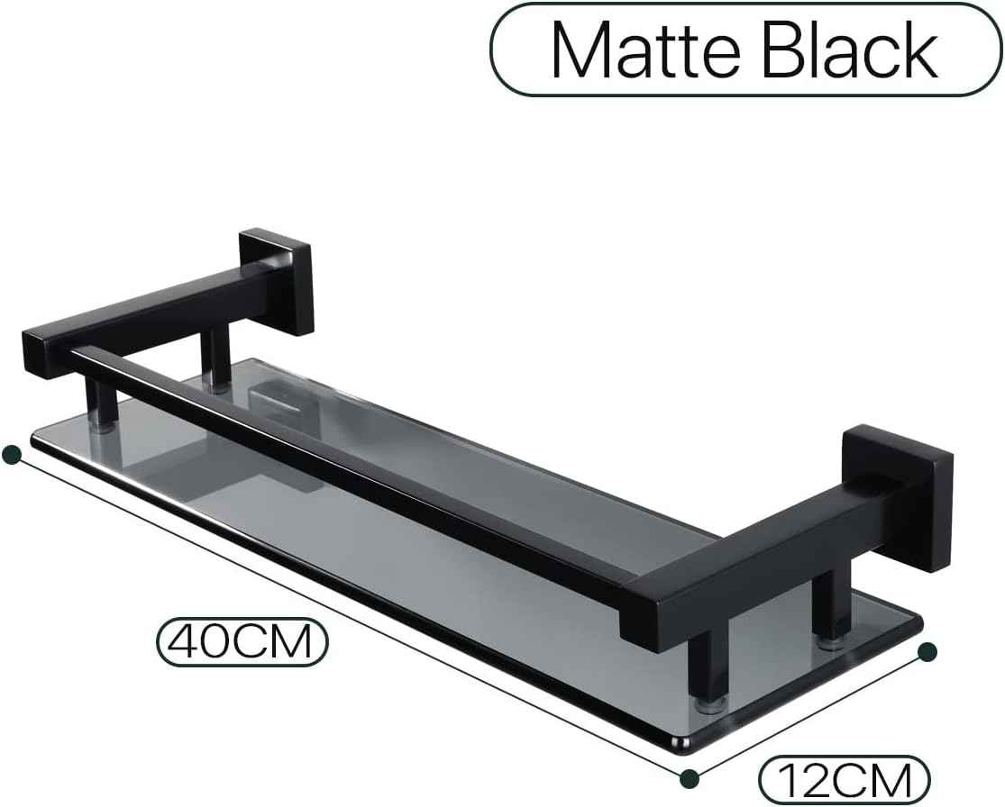Shower Caddy Bathroom Shelves, Tempered Glass Shelf, Wall Mount Stainless Steel Rail Bathroom Shelf Shampoo Organizer, Bathroom Accessories Bathroom Organizer (Color : B, Size : 40CM)