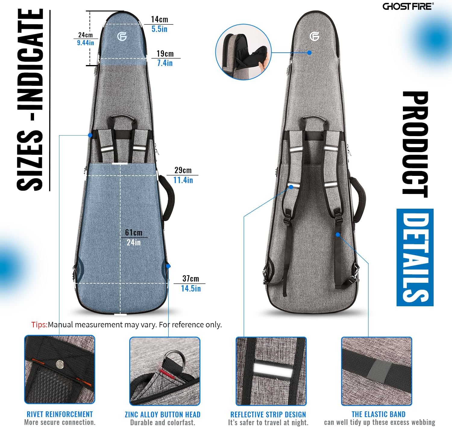 GHOSTFIRE high-end Electric Guitar Gig Bag Super thick fit ST/TL, LP/SG, Jazzmaster/Jaguar Style Soft Padded Backpack Electric Guitar Case An Expansion Package Is Attached (Electric guitar-grey)