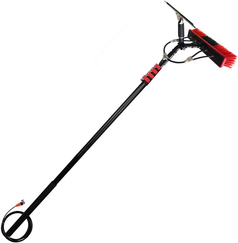 Window Cleaning Pole, Water Fed Telescopic Brush with Squeegee, 180° Rotatable Brush Head Solar Panel Aluminum Alloy Telescopic Cleaning Brush,3.6 M/11.8 Ft