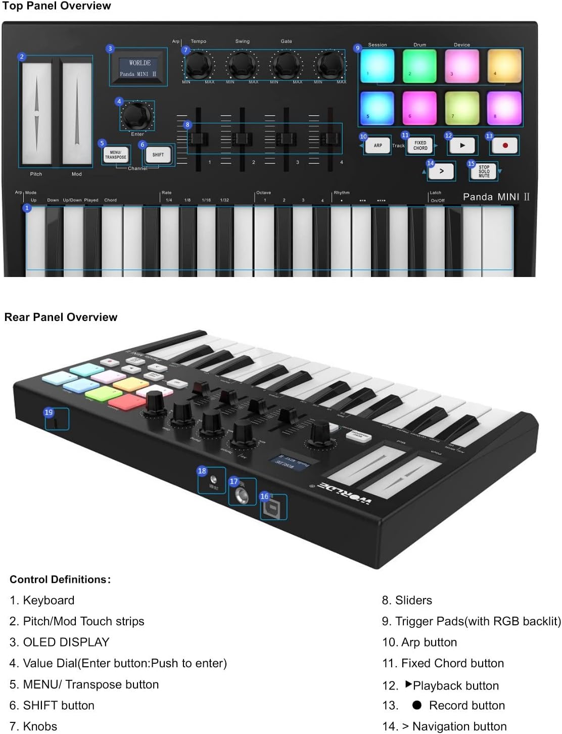 Keyboard Piano 25-Key USB MIDI Keyboard Controller with 8 RGB Backlit Trigger Pads 4 Control Knobs 4 Sliders