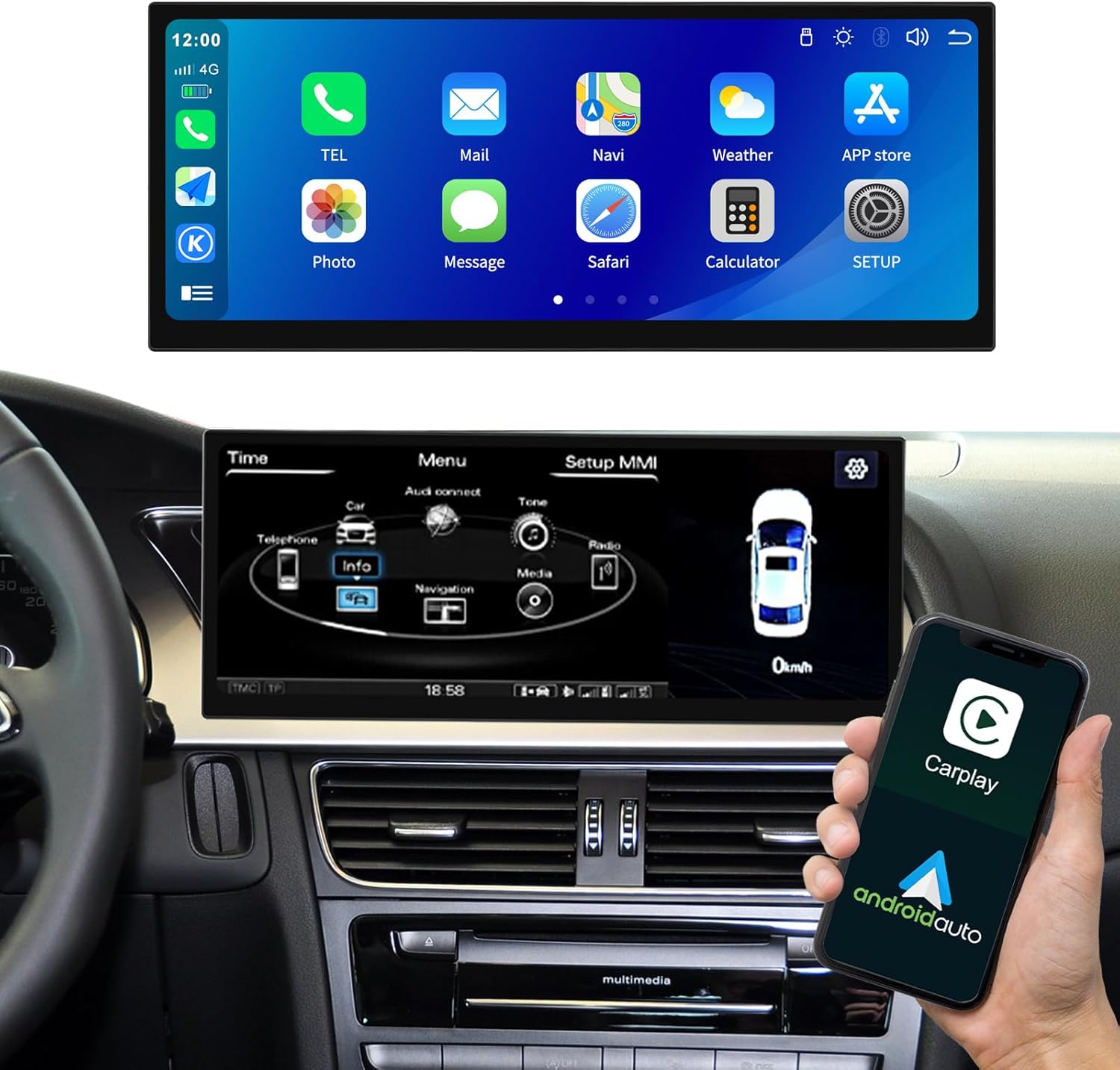 12.3 Inch Car Radio Display for Audi A4 A5 2009-2015 Year with 3GMMI Upgrade Screen Wireless Carplay Car Multimedia Radio Receiver