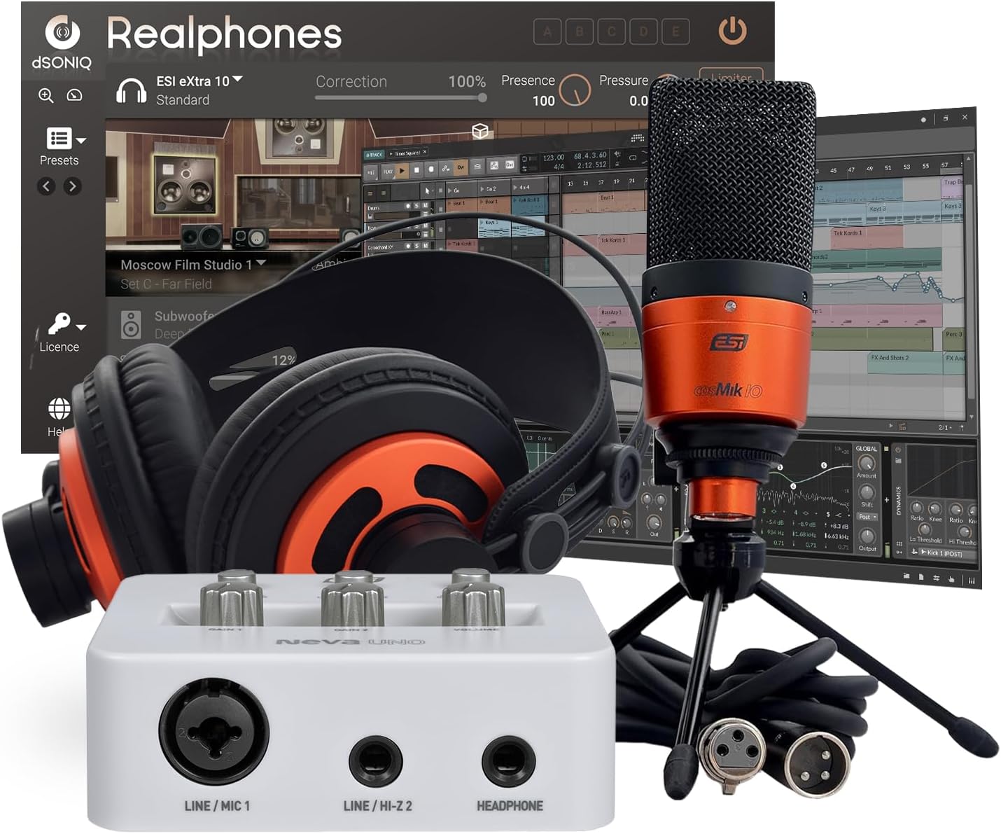 ESI Neva Uno Audio Interface Bundle for the Songwriter with Condenser Microphone and Headphones for Recording, Streaming, and Podcasting