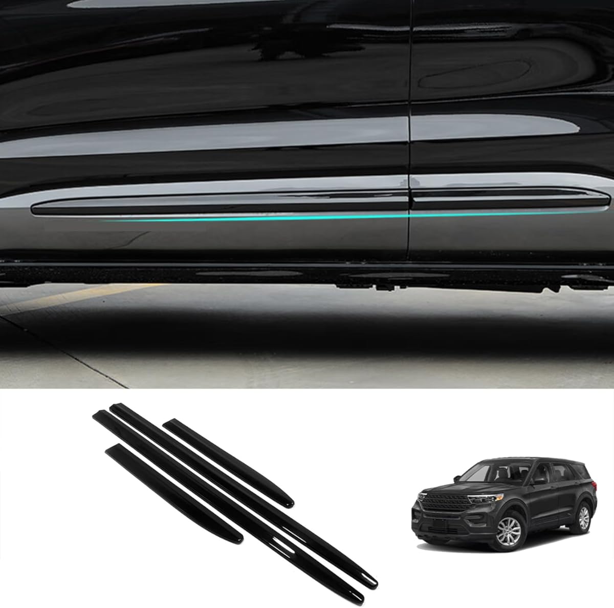 Car Accessories Exterior Body Door Side Molding Cover Trim (Glossy Black) Fit for Ford Explorer 2020 2021 2022 2023 ABS 4 PCS
