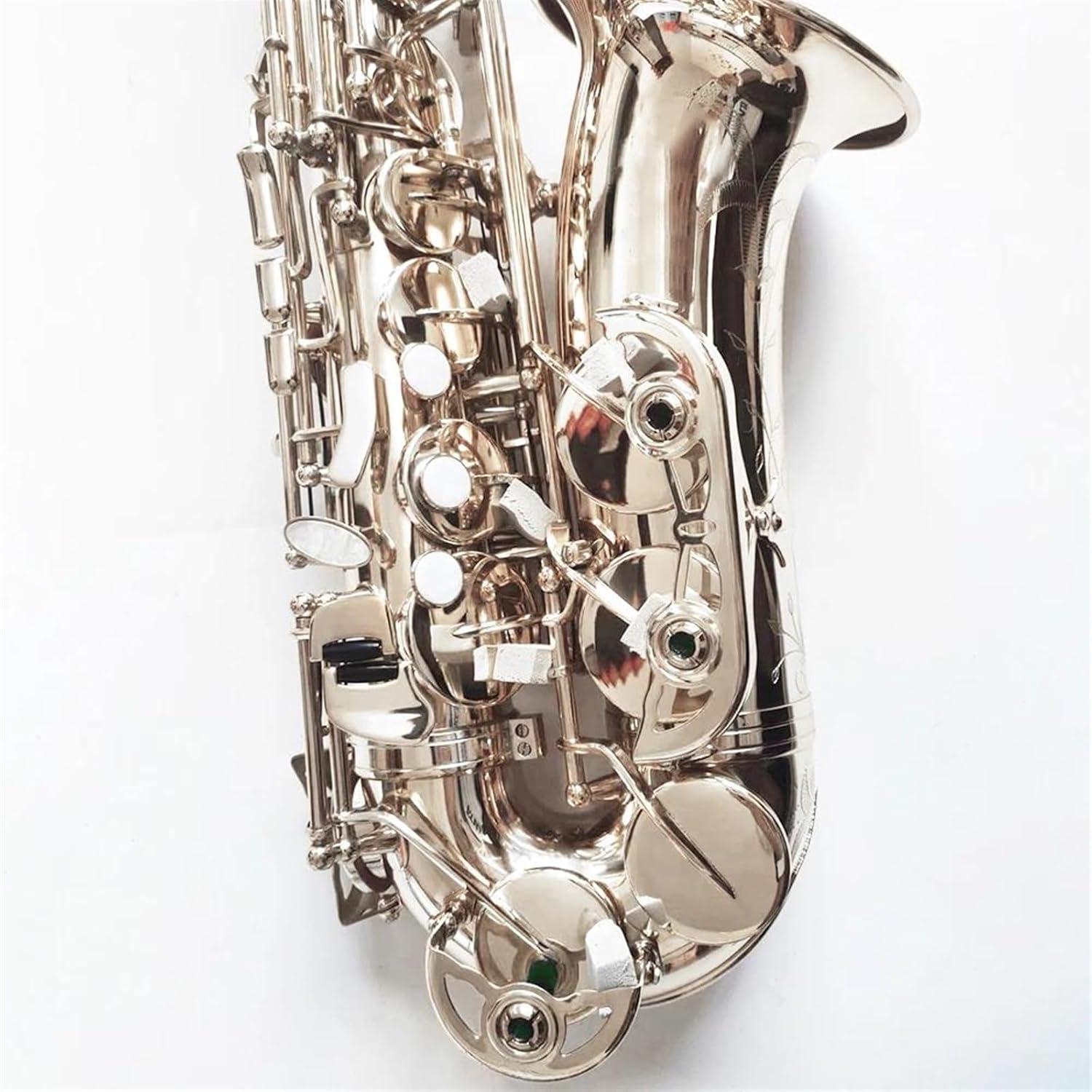 VBDEFRT Woodwind Instruments Silver Professional Alto Saxophone E-flat Instrument Hand Carved Pattern (Color : Leather bag)