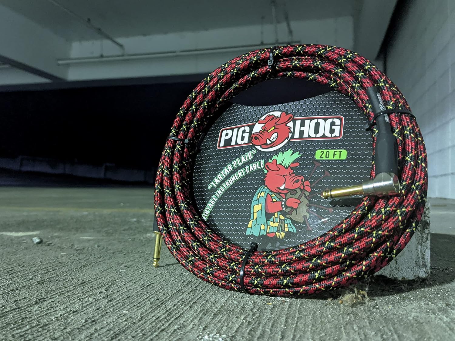 Pig Hog PHM20BKW Black/White Woven High Performance XLR Microphone Cable, 20 Feet & PCH20PLR Right-Angle 1/4