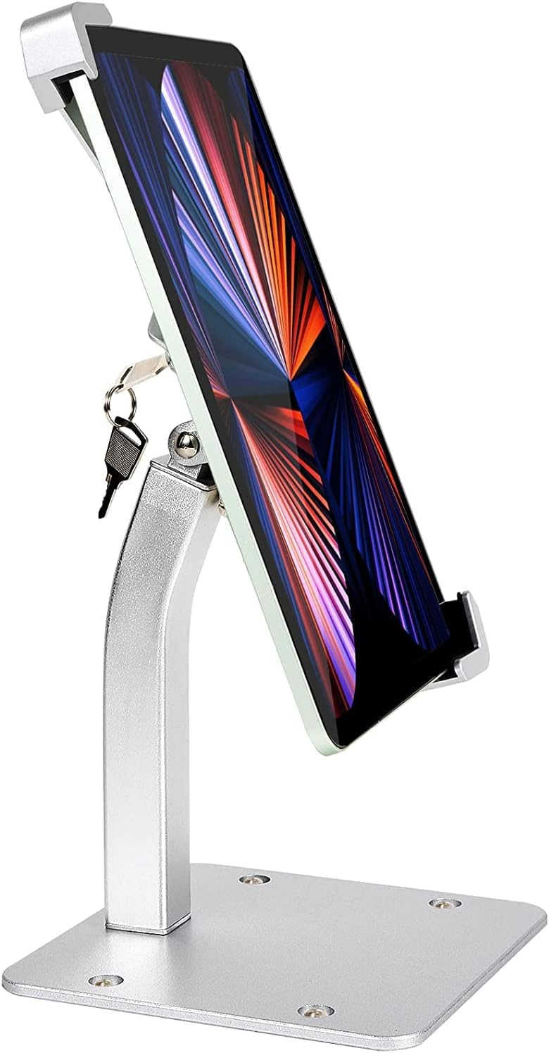 woleyi Anti-Theft Desktop Tablet Kiosk Stand Holder, Heavy Duty Countertop Tablet POS Display Mount with Security Lock and Key, Compatible with iPad Pro/Air/Mini, Galaxy Tabs, More 7-11
