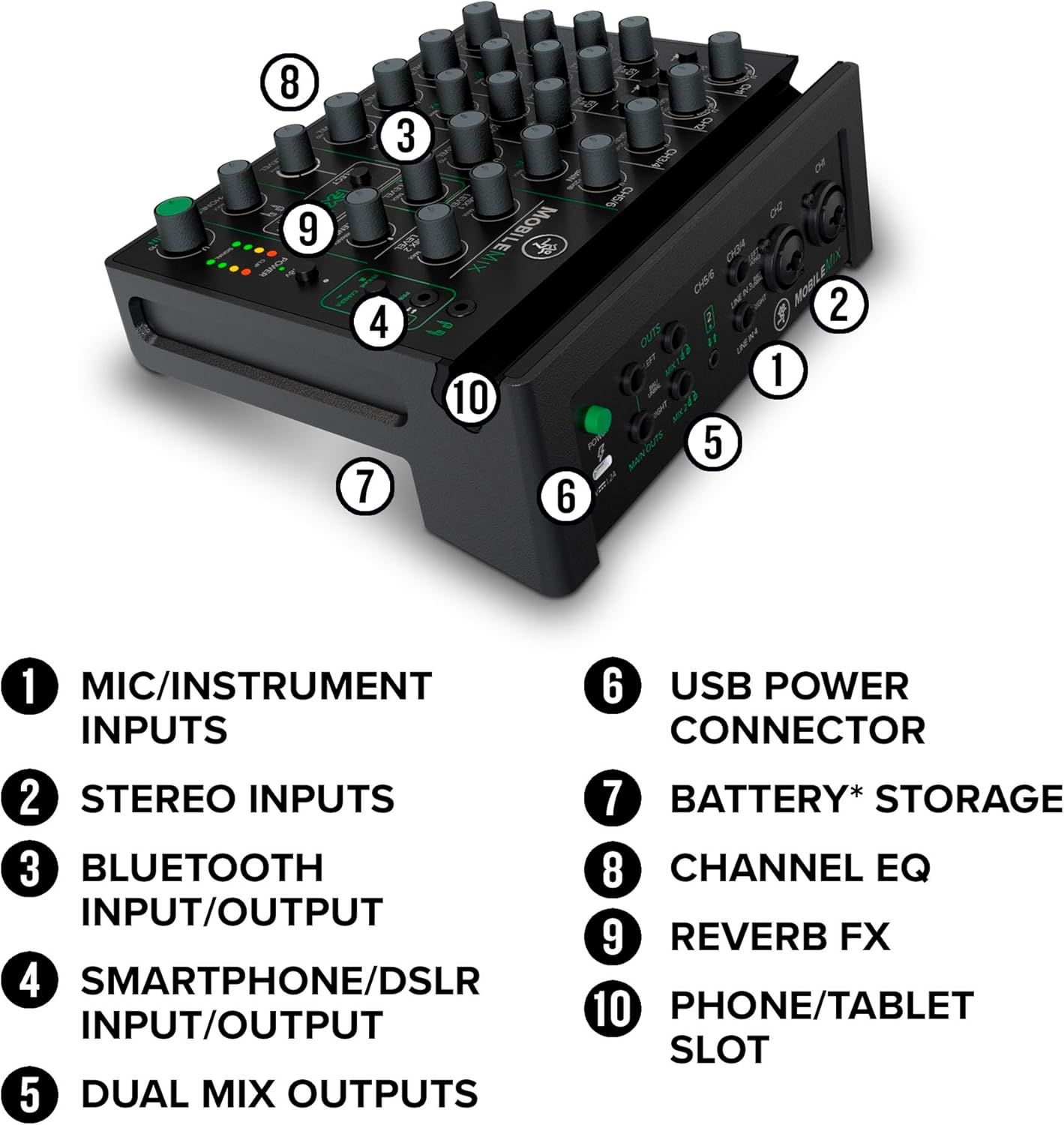 Mackie MobileMix 8-Channel USB-Powerable Mixer for Streaming and Recording with Smartphones and DSLR Cameras, Live Streaming with Instruments, Microphones, Bluetooth