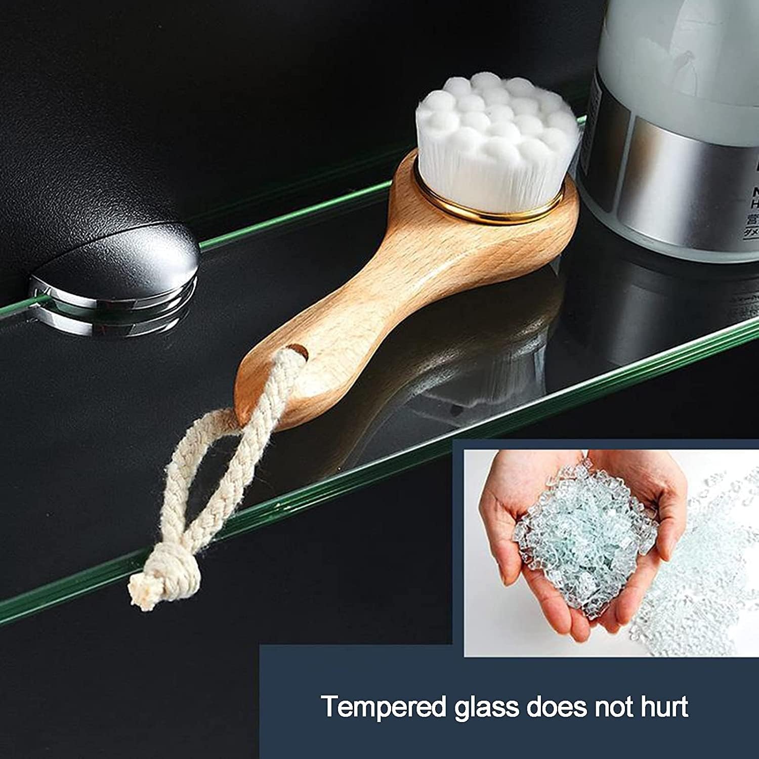 IOCCIOBB Bathroom Glass Shelf Glass Shelf Bathroom Shower Shelf, 8MM Thick Tempered Glass Wall Mount, Rectangular with Alloy Plating Bracket (Size : 42.5cm)