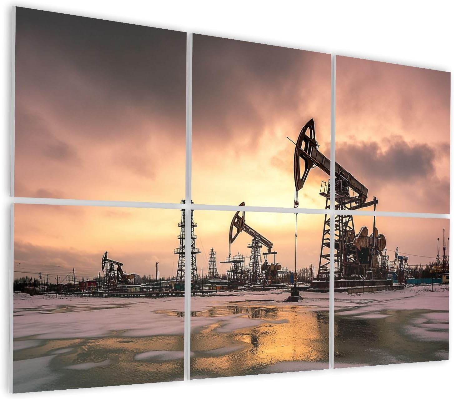 6 Pack Art Acoustic Panels Self Adhesive pump wellhead pipeline sunset oilfield oil Decorative Soundproof Wall Panels Sound Absorbing Panel 48
