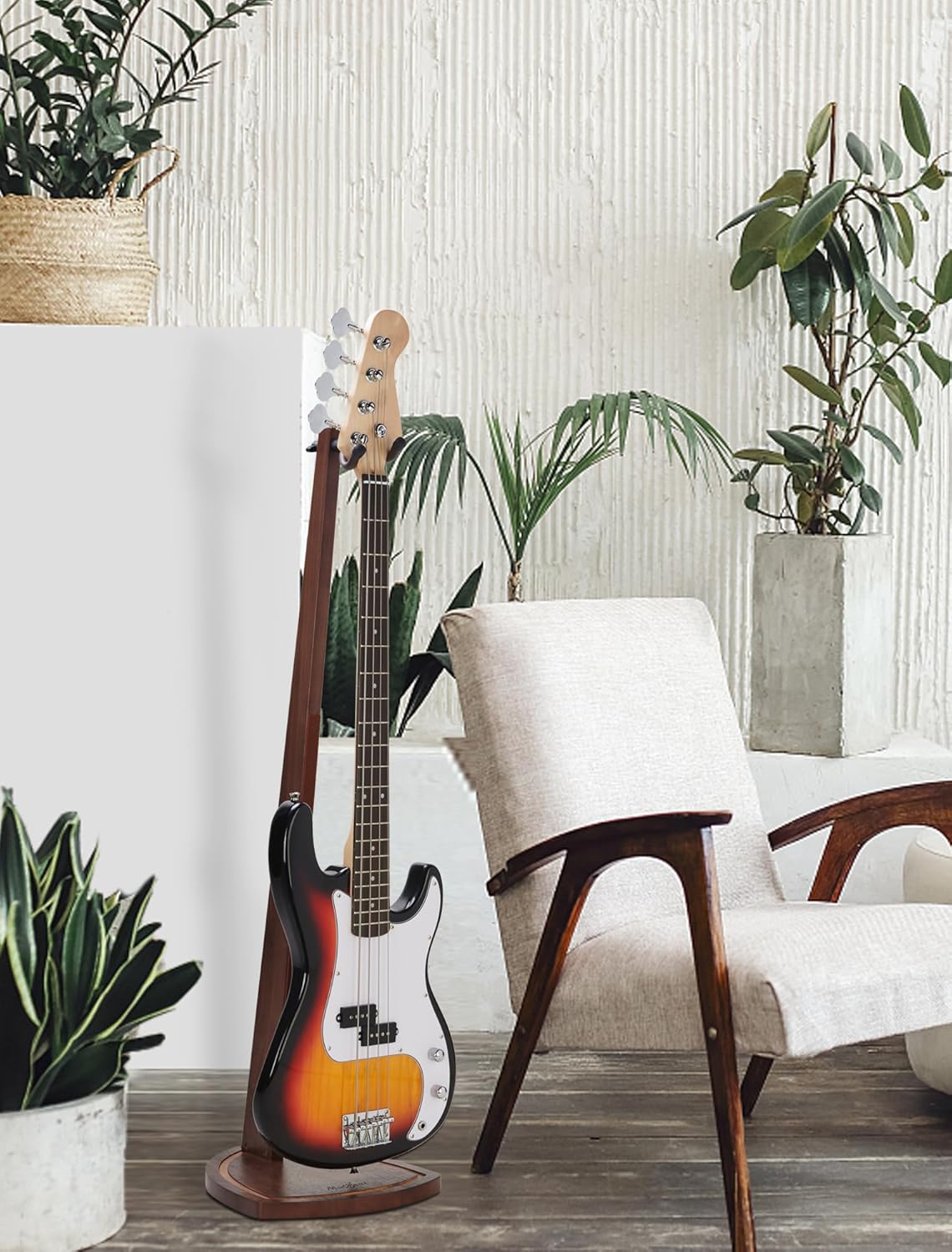 Bass Guitar Stand, Electric Bass Stand for Studio, Living Room, Handcrafted Electric Bass Guitar Stand, Wood Guitar Stand Floor for Electric Guitar, Bass Guitar, Banjo, Guitar Gifts for Men