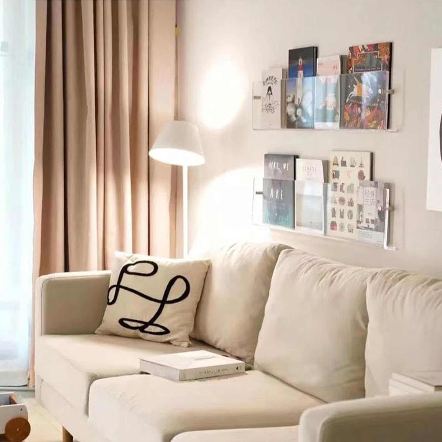 2 Pack - Acrylic Wall Magazine Rack，Clear Brochure Holder Wall Mount,record Holder Wall,Hanging Bookshelf Literature Storage Rack,floating Bookshelves for Offcie Home (39.3in)