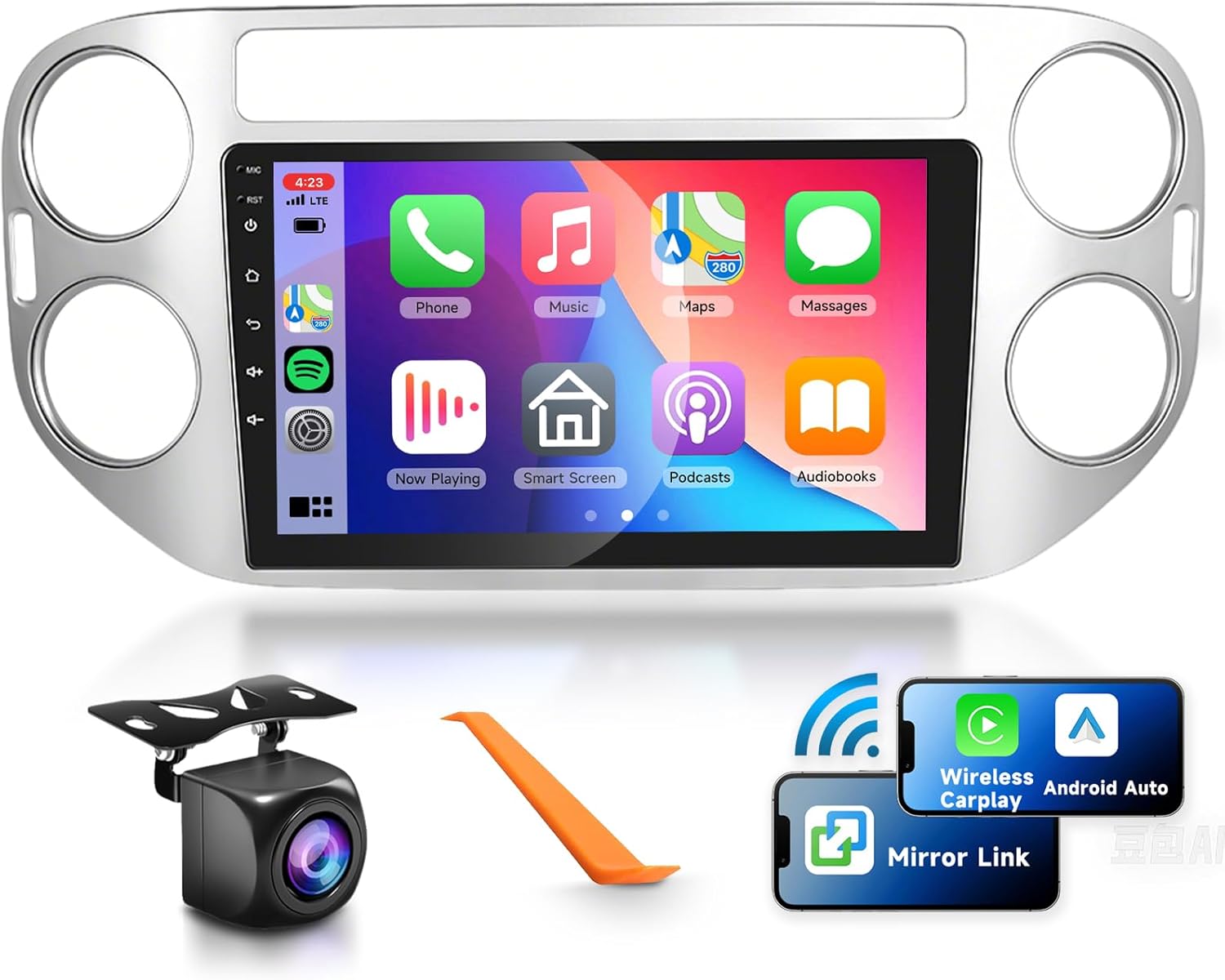 Car Radio Stereo with HiFi Audio for Volkswagen Tiguan 2010-2015, Wireless CarPlay/Android Auto 9 Inch HD Touch Screen Android 13 GPS WiFi Bluetooth FM/RDS EQ HD Backup Camera