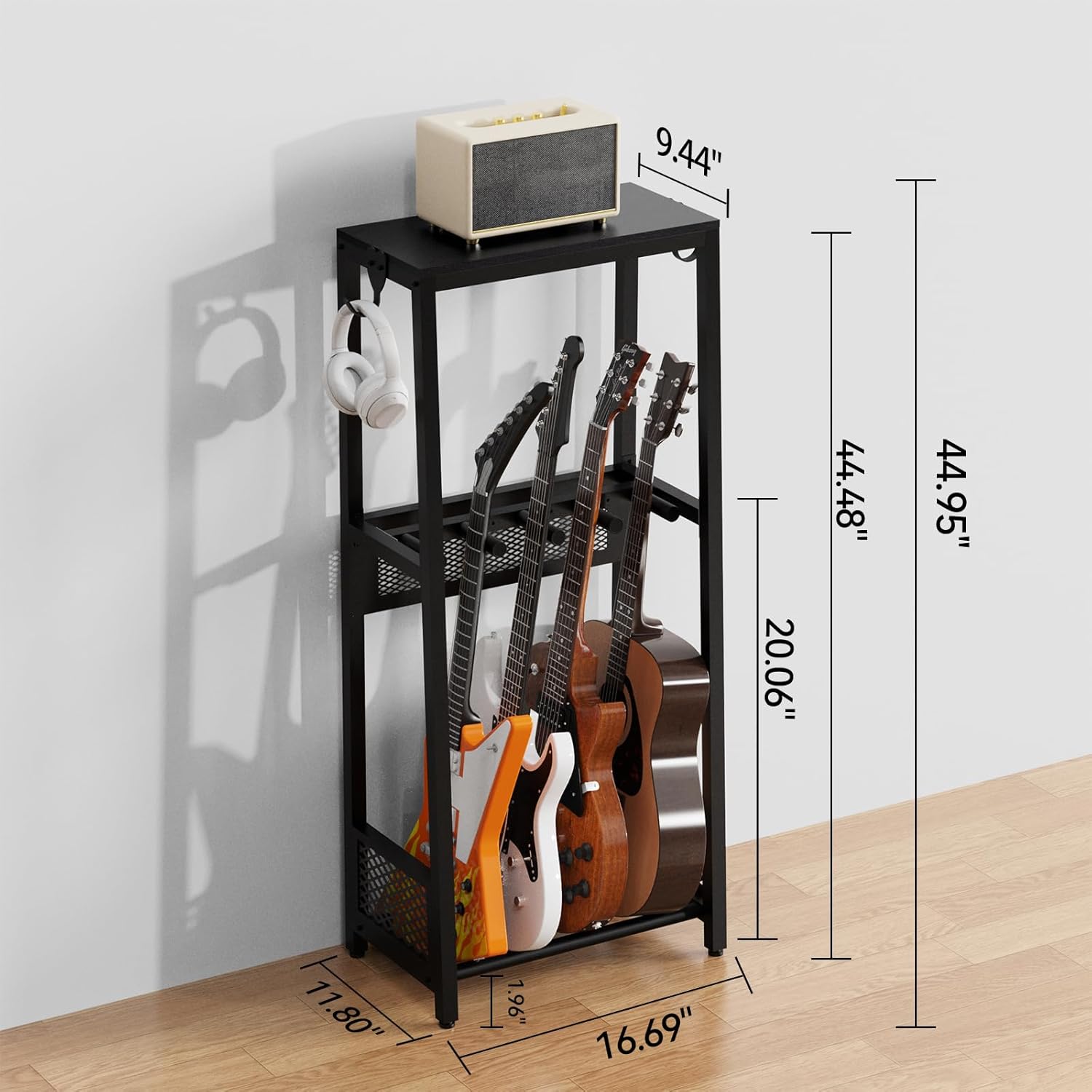 EmberGlow-official Guitar Stand, Guitar Rack with Amp Stand for Acoustic Guitar, Electric Guitar, Bass, Ukulele, Multi Guitar Stand Floor for Home Studio Music Room