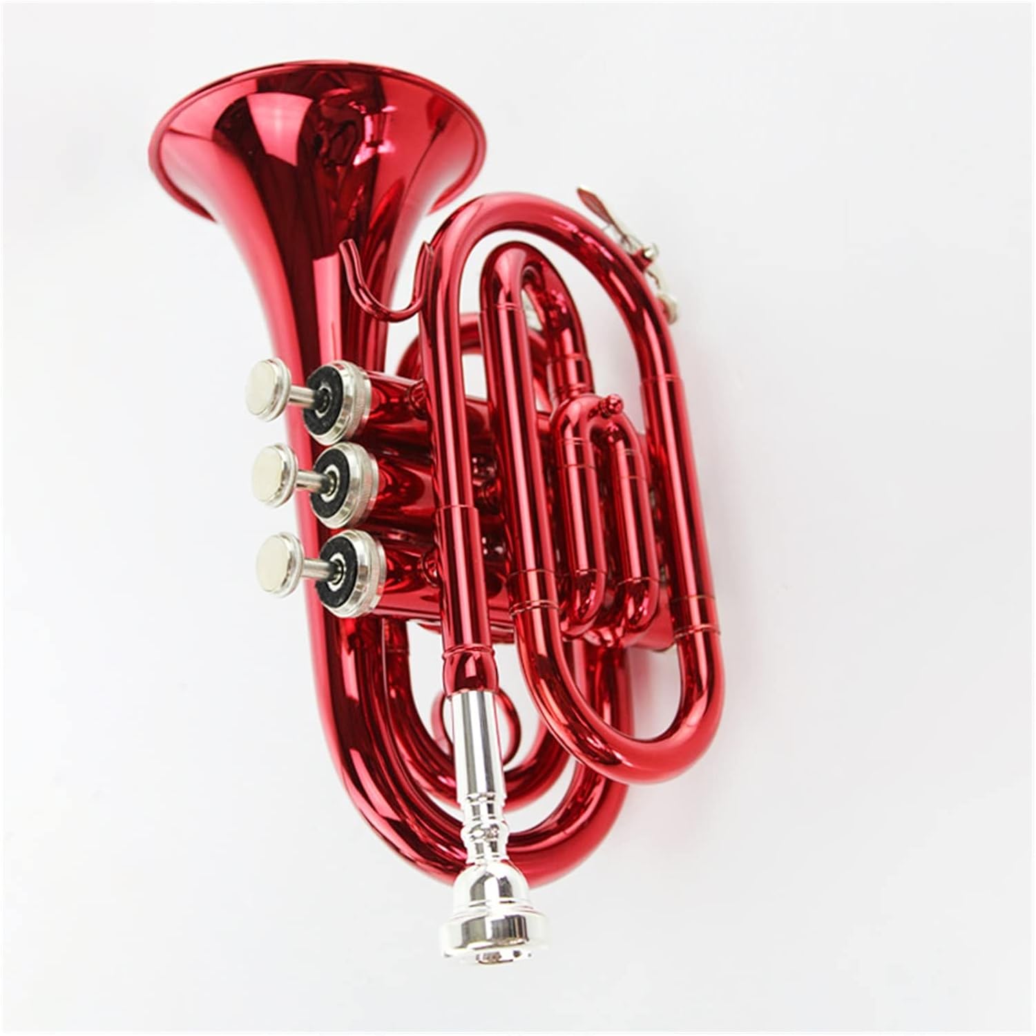 TSTS B Flat Pocket Trumpet Instrument Color Lacquered Brass Gold Key Beginner Instrument Music Instrument Pocket Trumpet Beginners (Color : 02)