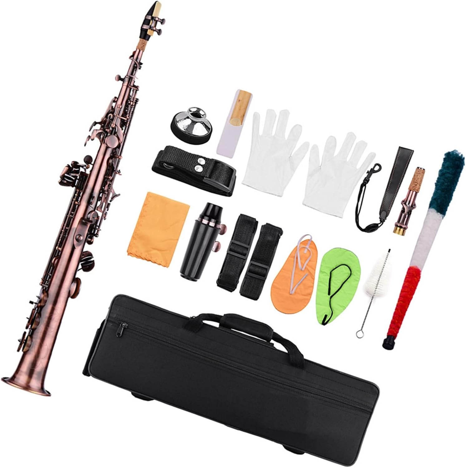 Professional Crimson Bronze Straight Bb Saxophone Woodwind Instrument Carve Pattern