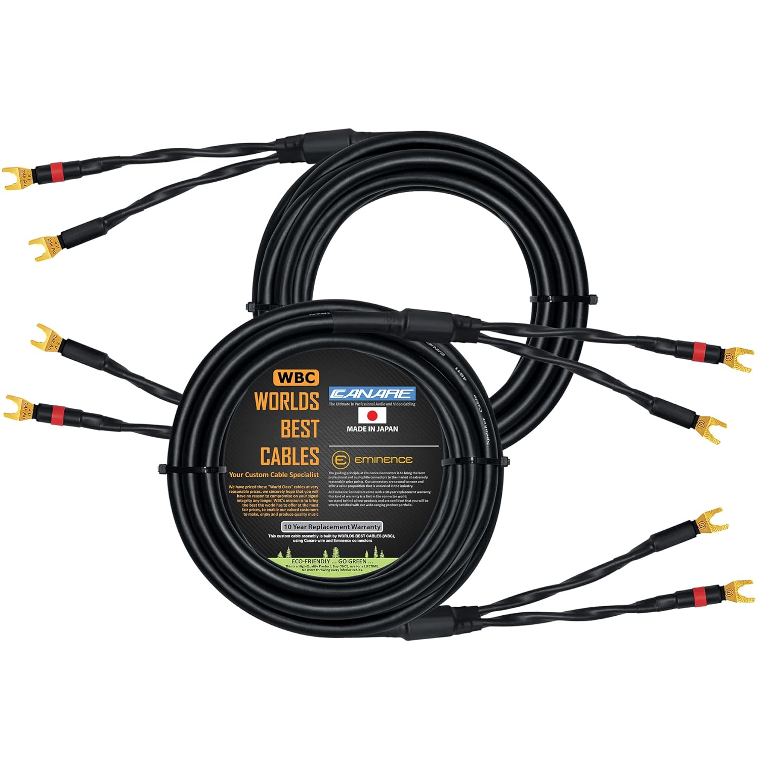 WORLDS BEST CABLES 20 Foot - Canare 4S11 – Audiophile Grade - HiFi Star-Quad Speaker Cable Pair with Eminence Gold Spade Connectors