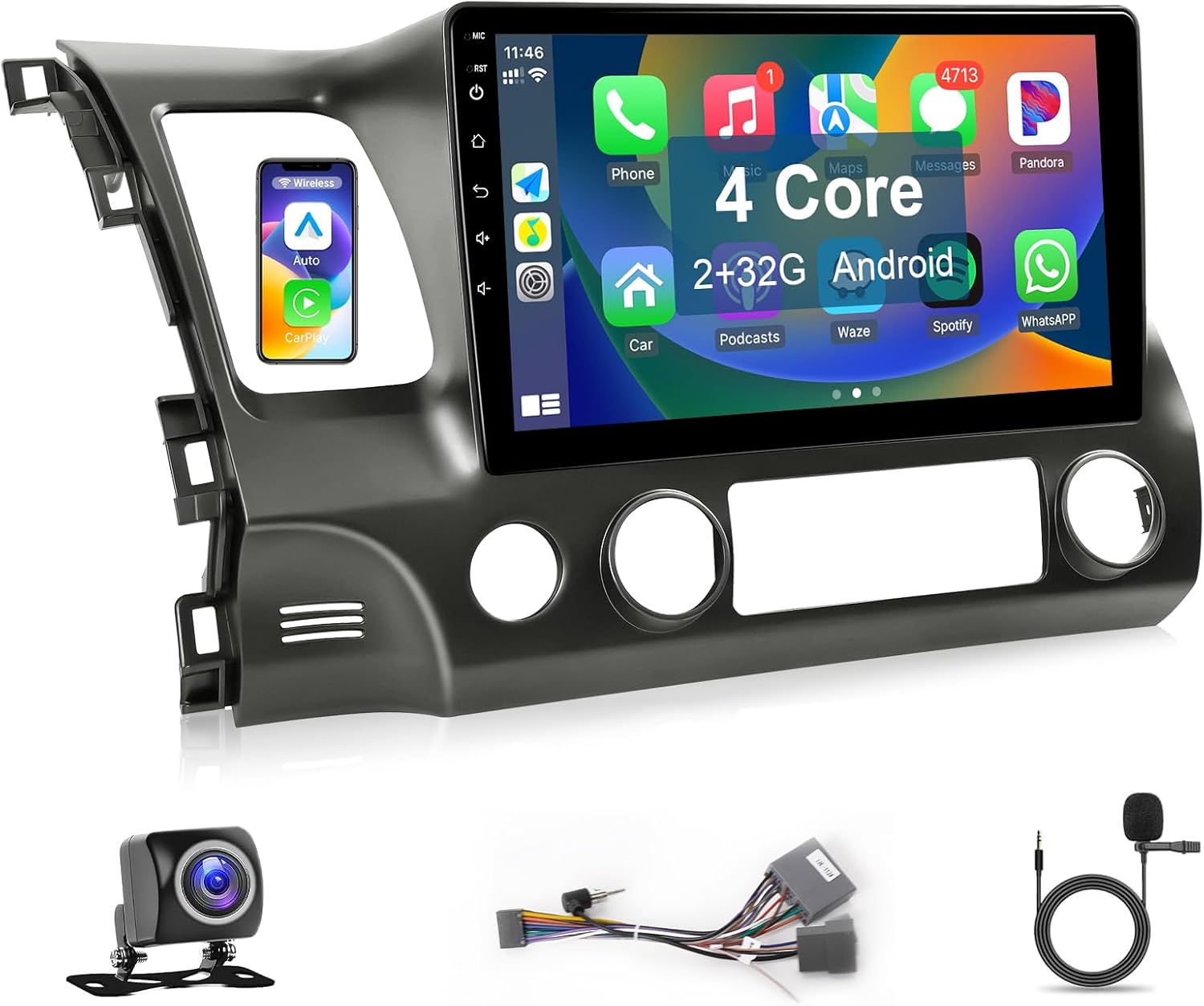 Leadfan Car Radio for Honda Civic Honda Civic 2006 2007 2008 2009 2010 2011 Stereo Replacement with Wireless Carplay Android Auto, 10.1'' Touchscreen in-Dash BT5.0 WiFi GPS Navi Backup Camera Mic