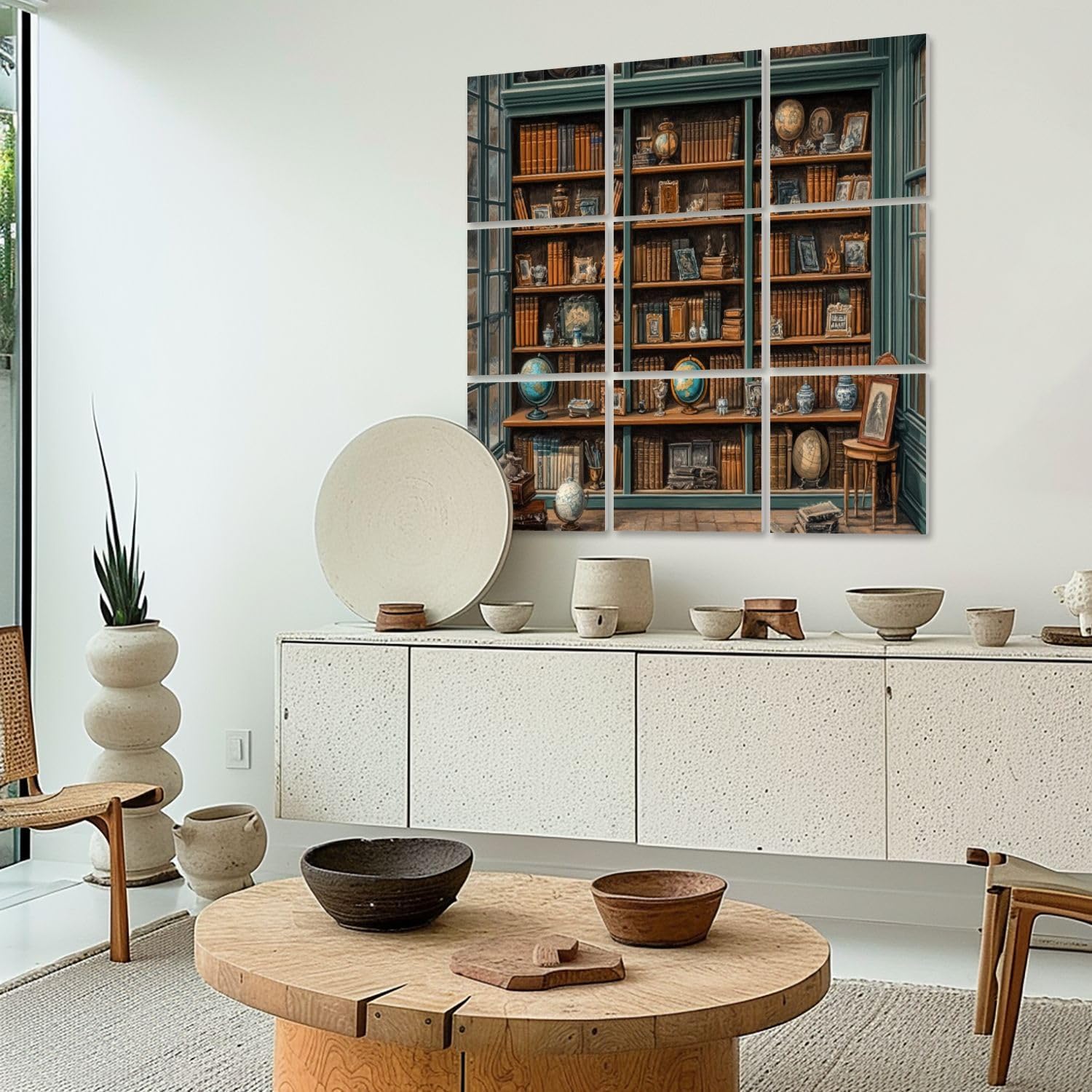 Art Acoustic Panels Self Adhesive Liry Bookshelf Antique Shop Setting Rich 9 Packs Decorative Soundproof Wall Panels Large Sound Absorbing Panels for Home Office 60