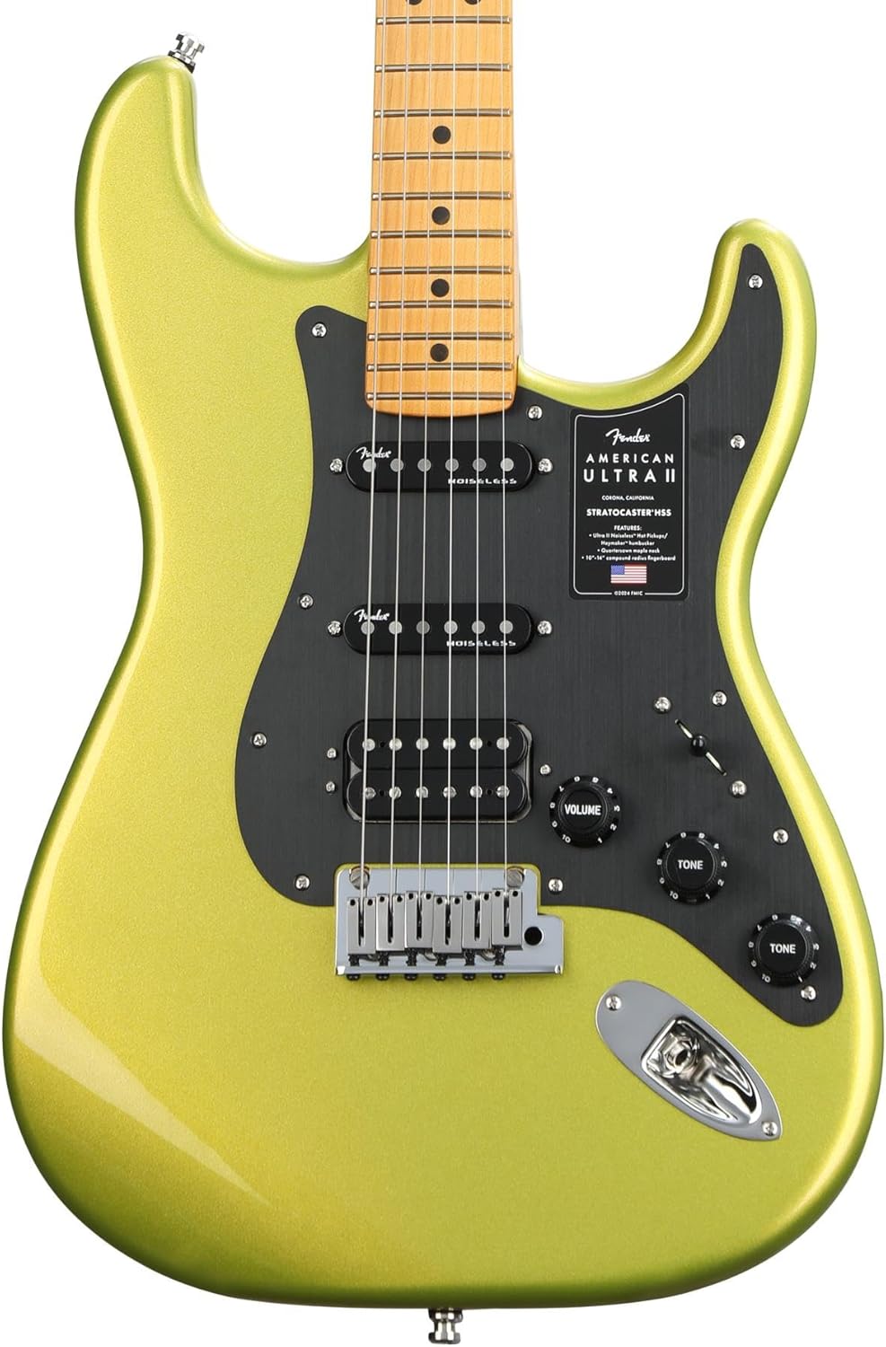 Fender American Ultra II Stratocaster HSS Electric Guitar - Solar Flare Finish, Maple Fingerboard, High-Performance Tone, Professional Sound, and Premium Build Quality