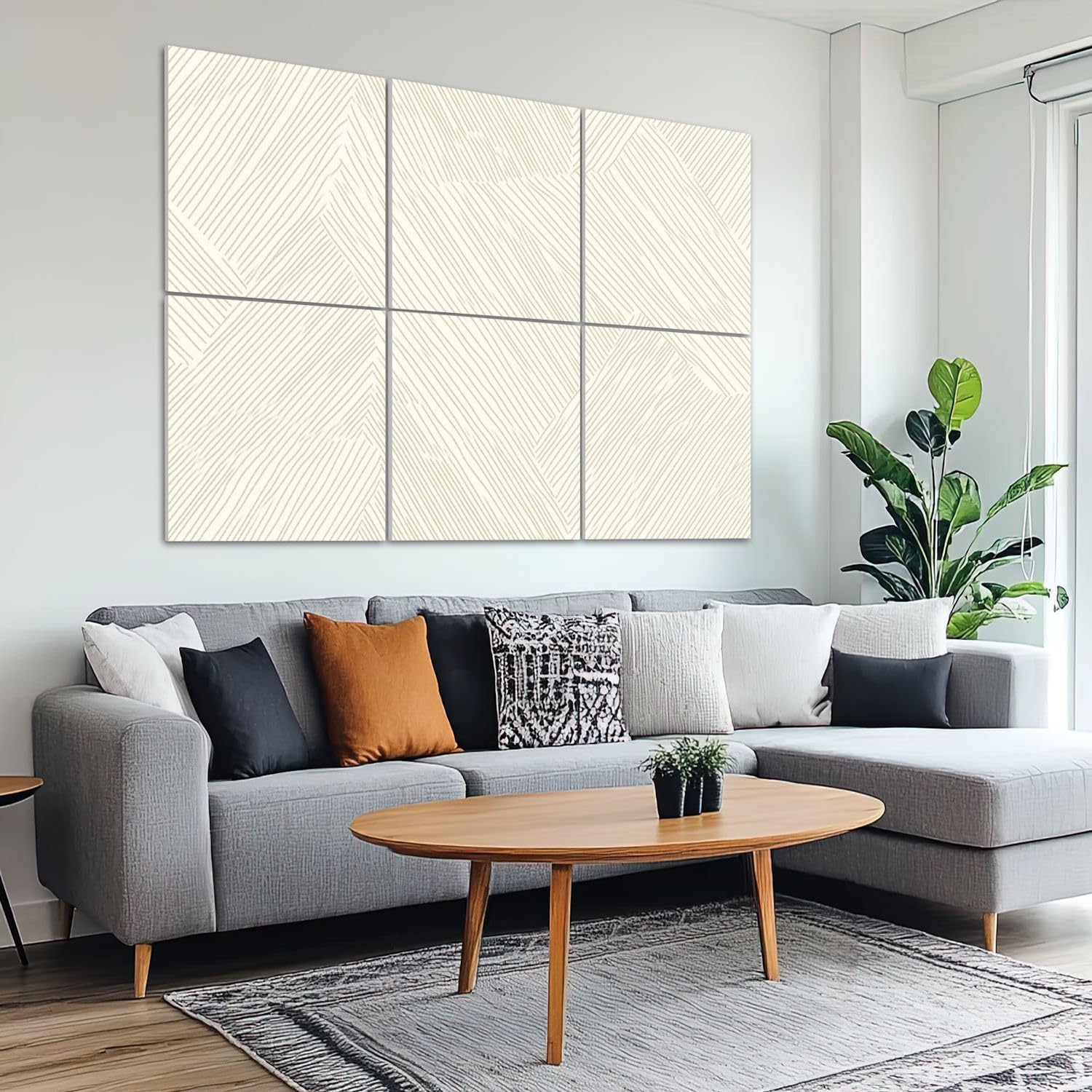 6 Pack Art Acoustic Panels Sound Absorbing Beige Modern Striped Boho White Gold Abstract Lines Geometric Shapes Decorative Soundproof Wall Panels Self Adhesive for Recording Studios Office 72