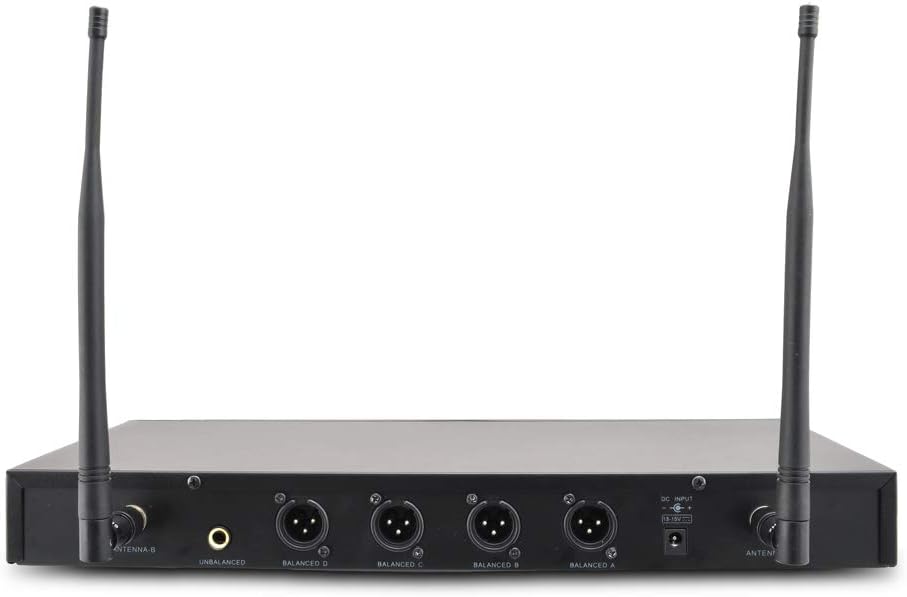 Pyle Upgraded Wireless Microphone System - 4-Channel UHF, Adjustable Frequency, Includes (2) Handheld Mics, (2) Beltpack Transmitters, (2) Lavalier Mics & (2) Headset Mics - PDWM4350U