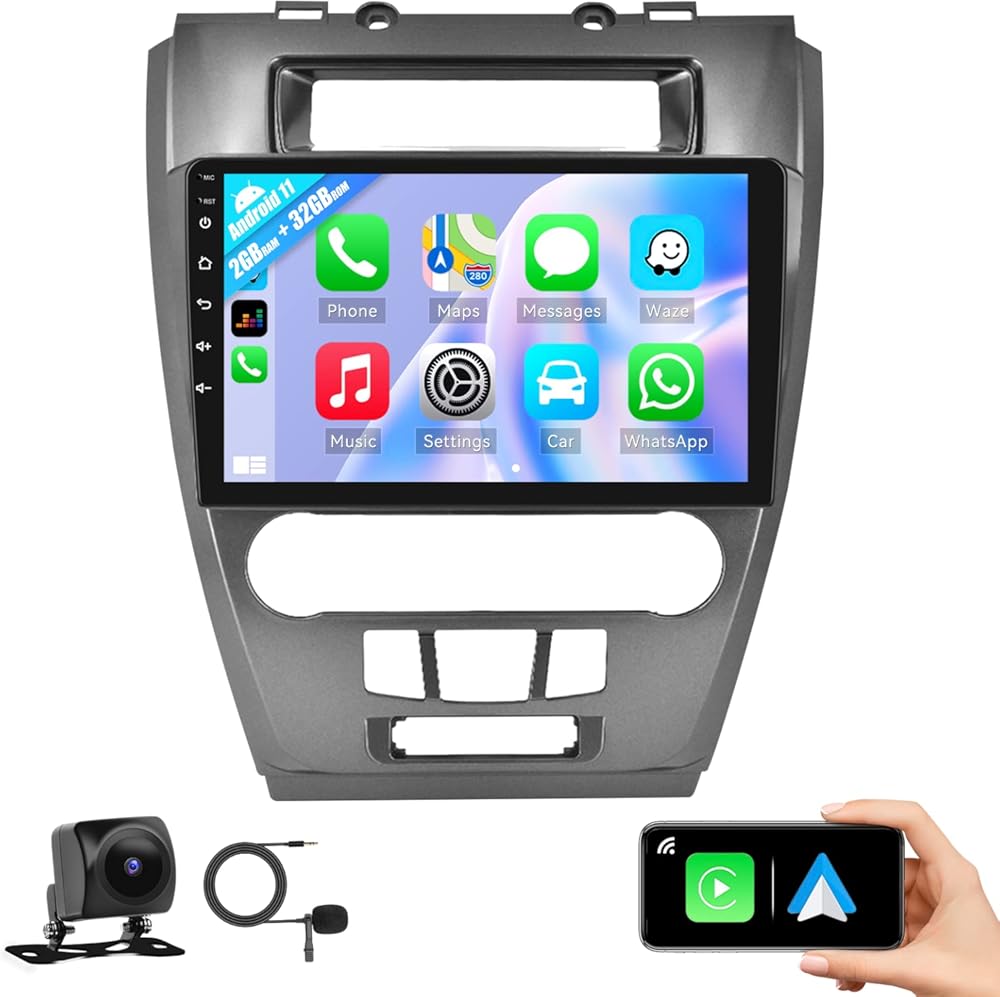 2+32GB CAMECHO for Ford Fusion 2010 2011 2012 Radio Upgrade Android 11 Car Stereo with Wireless CarPlay Android Auto 10.1'' Touch Screen Car Radio with GPS Navigation HiFi Bluetooth FM Backup Camera
