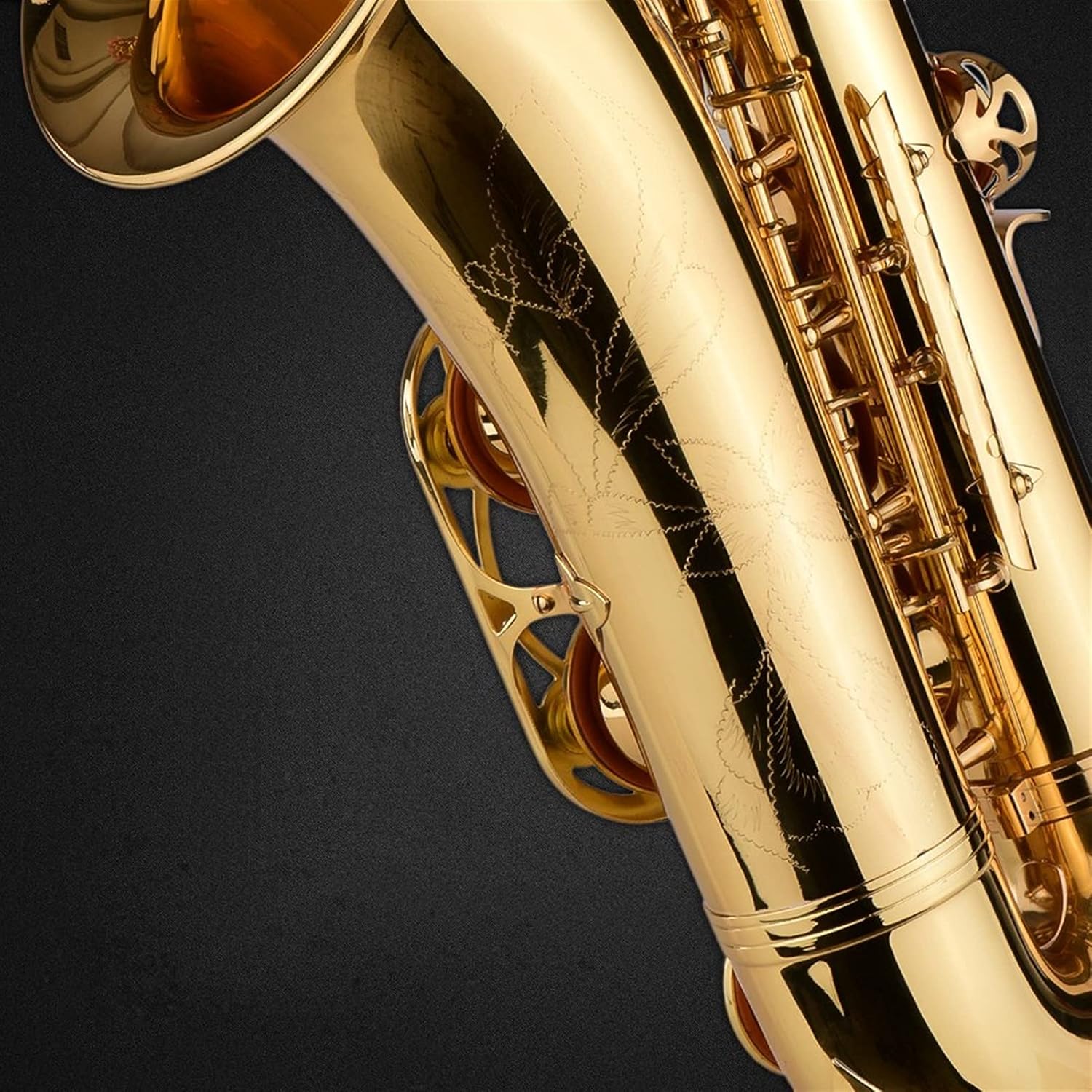 Bb Tenor Saxophone Sax Brass Body Gold Lacquered Surface Woodwind Instrument with Carry Case Gloves Cleaning Cloth Brush Saxophone Straight