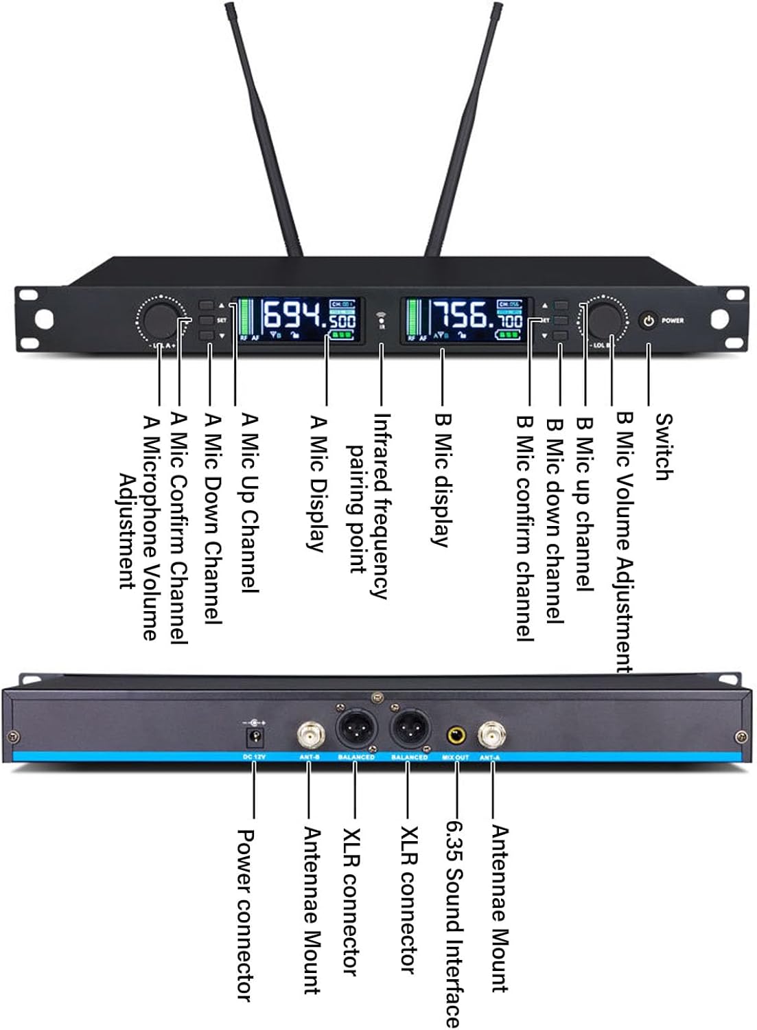 Akozon Professional Karaoke Microphones Noise Reduction Rechargeable System with Receiver for Singing Party Wedding Stage KTV Shows