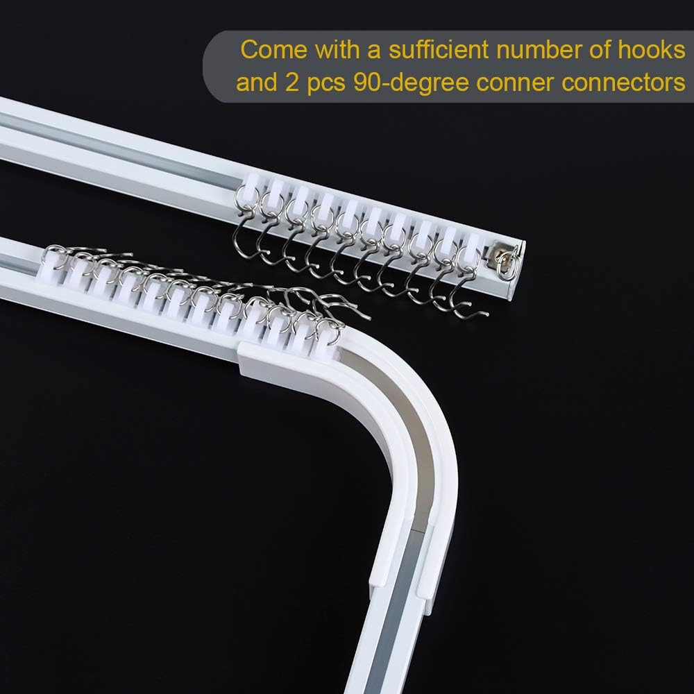 Aluminum alloy ceiling curtain tracks with hooks & corner connectors (Set of 2), heavy-duty room partition curtain rod tracks, suitable for living rooms, bedrooms, and bathroom(6-9 ft Track Set)White