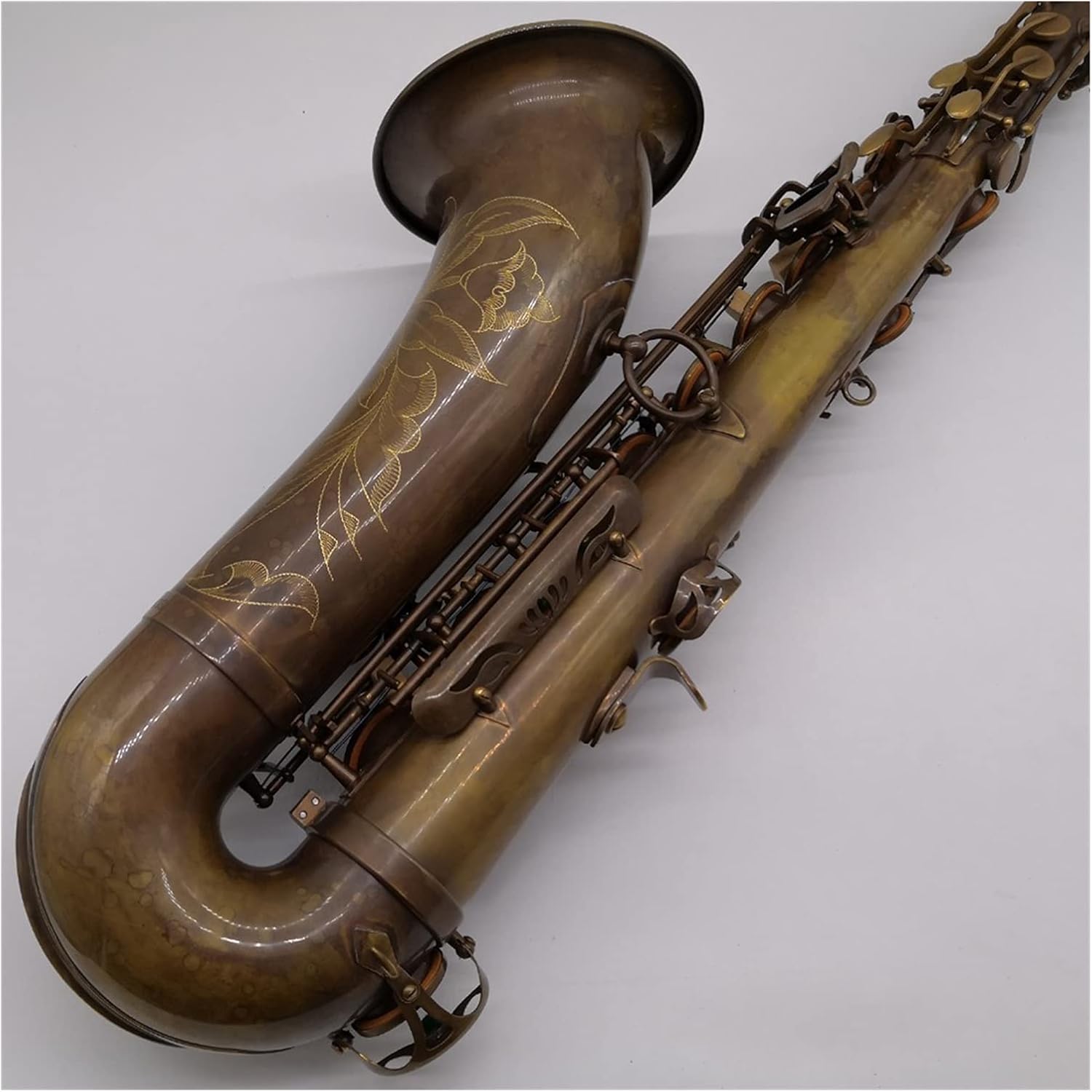 Saxophone Straight Tenor Saxophone Antique Copper B-Flat Tenor Sax Retro Bronze Mouthpiece Key Type Woodwind Instrument (Color : Antique Copper)