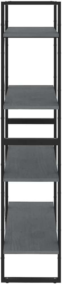 Grey Solid Pine Wood Book Cabinet, 4-Tier Display Shelf, Industrial Modern Bookcase for Living Room, Office, 11.8 x 31.5 x 55.1 in Home Office Furniture
