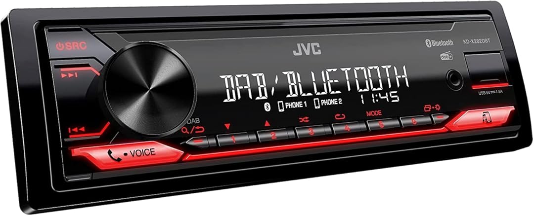 JVC, KD-X282DBT Bluetooth Car Radio, Digital Media Receiver with DAB+, Handsfree Calling and Audio Streaming with JVC App, LCD Display, Front AUX and USB Backlit, Black