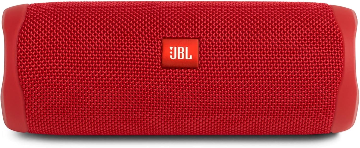 JBL Flip 5 Waterproof Portable Wireless Bluetooth Speaker Bundle with Deluxe CCI Silicone Protective Carrying Sleeve (Red) (Renewed)