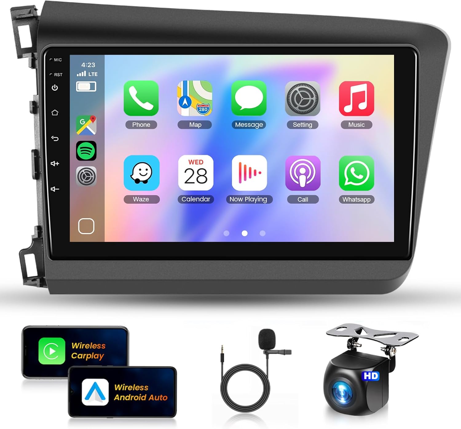 2+64G Car Stereo for Honda Civic 2012 2013 2014 2015 Wireless Carplay & Android Auto, 9 Inch Touch Screen Car Radio for Civic Bluetooth GPS Navigation DSP WiFi FM SWC for Honda Civic Radio