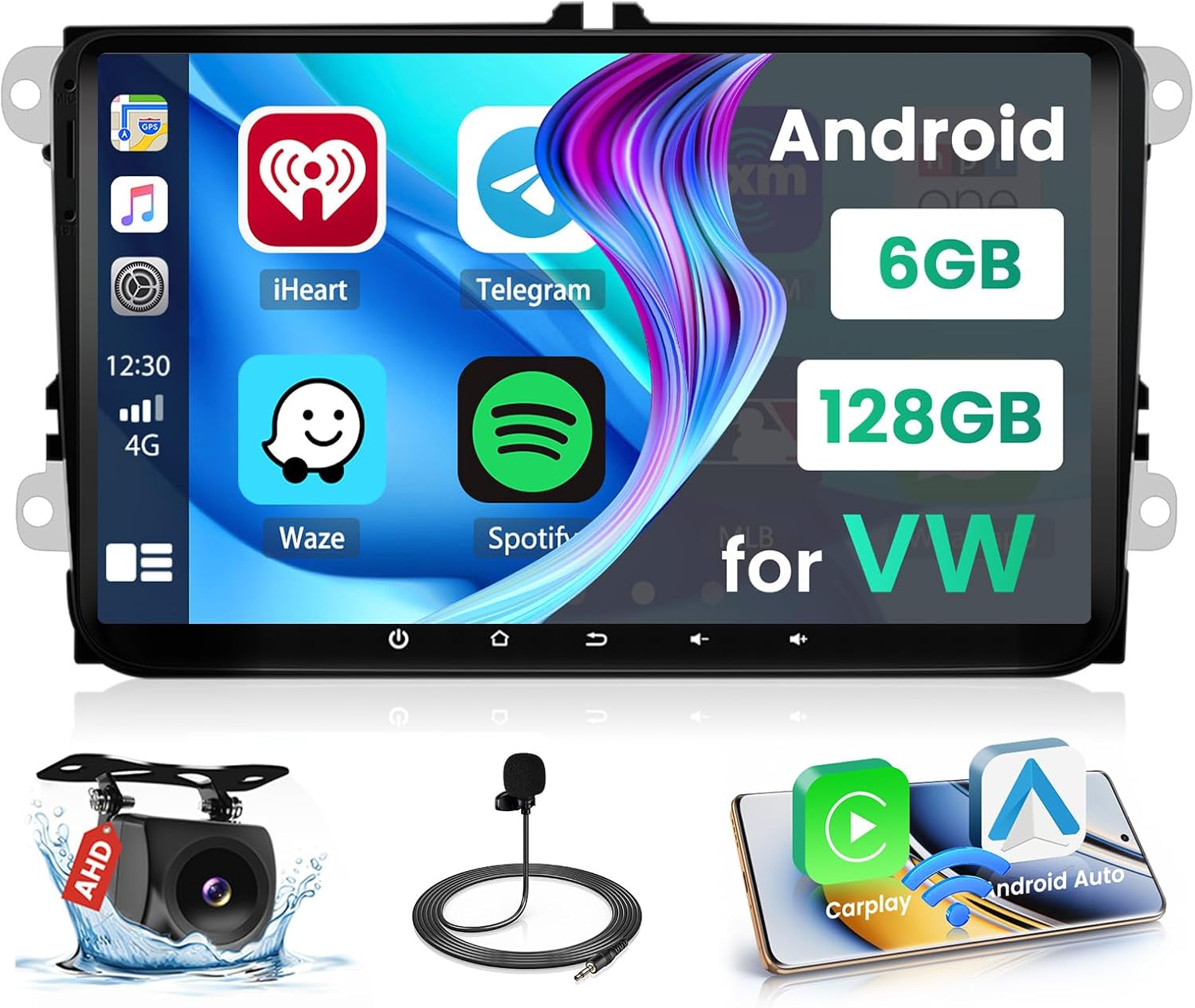 [6+128G] Android 15 Car Stereo for VW Golf 5/6 Polo Passat Skoda Touran Tiguan Seat, 9'' IPS Touchscreen Radio for VW Jetta Caddy EOS Wireless Carplay Android Auto Bluetooth GPS WiFi DSP Backup Cam