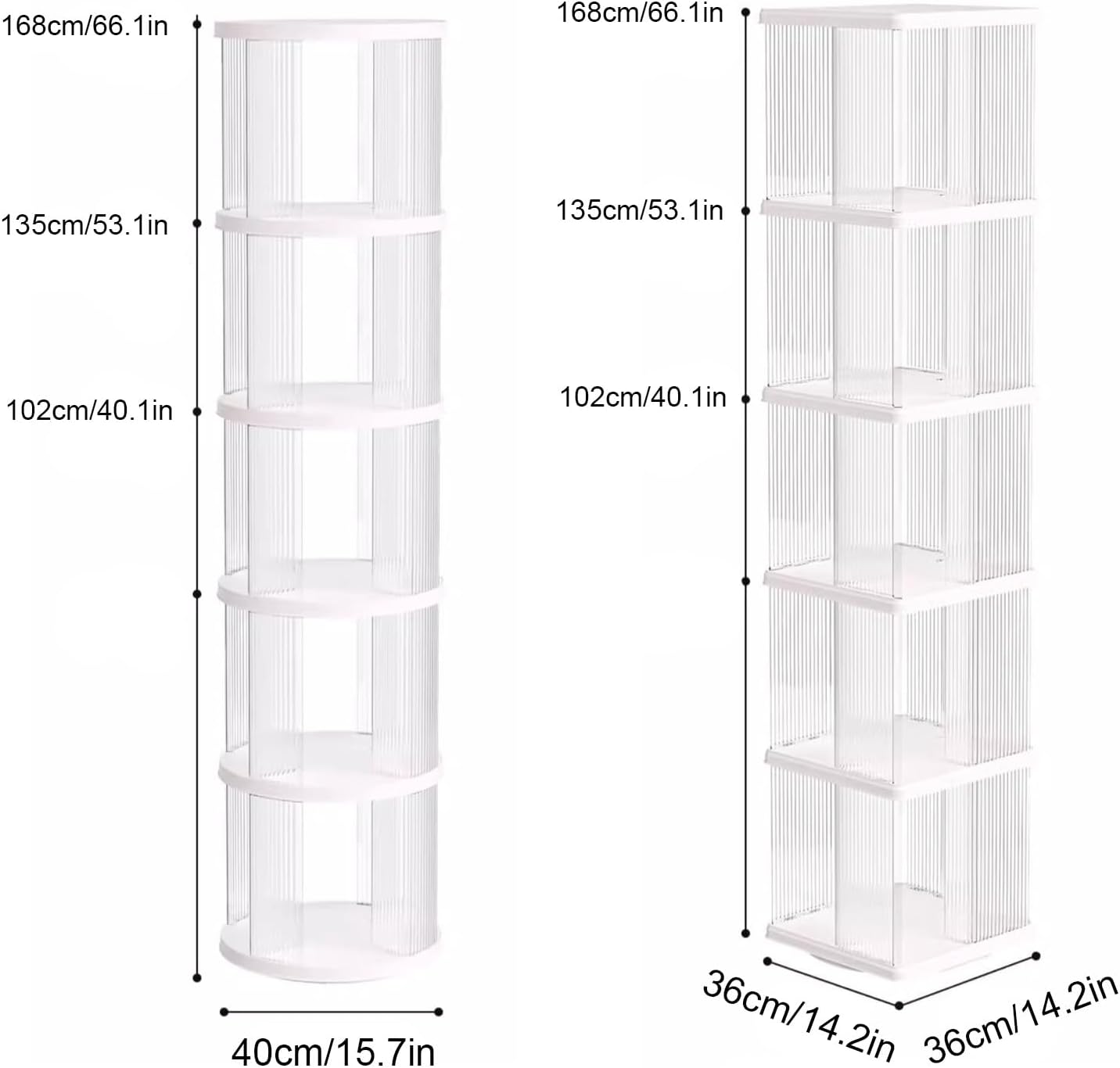 Rotating Bookshelf, Spinning Book Tower Swivel Bookcase, Round Book Shelf, for Small Space Freestanding Corner Bookcase for Playroom Bedroom Living Room(White 2,102cm/40.1in)