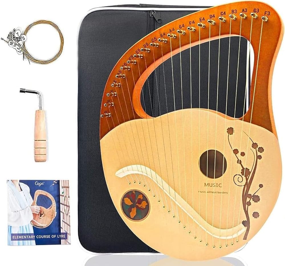 21 Strings Lyre Harp, Musical Instrument with Tuning Wrench one Set String and Carrying Bag, Mahogany String Instrument (Color:Default)