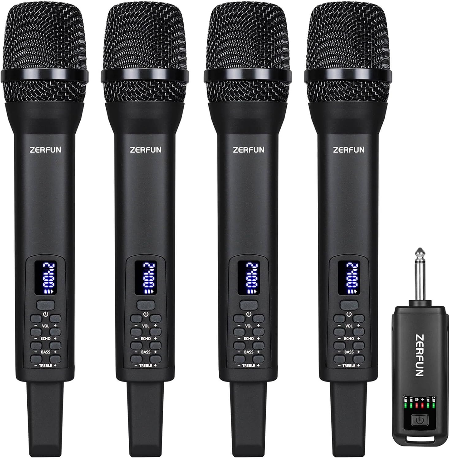 Rechargeable Wireless Microphones 4, Pro Handheld Cordless Mics System Dynamic with Echo Treble BASS VOL Control for Karaoke Singing Church Party, 1/4'' Output, D240, Black