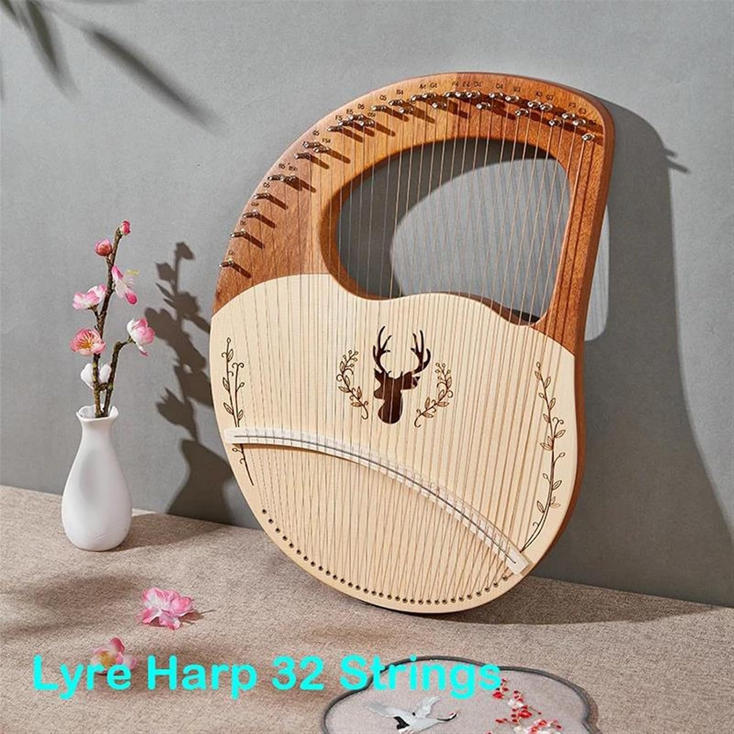 Lyre Harp Set Lyre Harp 32 Strings Harp Full Solid Wood Mahogany Lyre Harp Portable Musical Instrument
