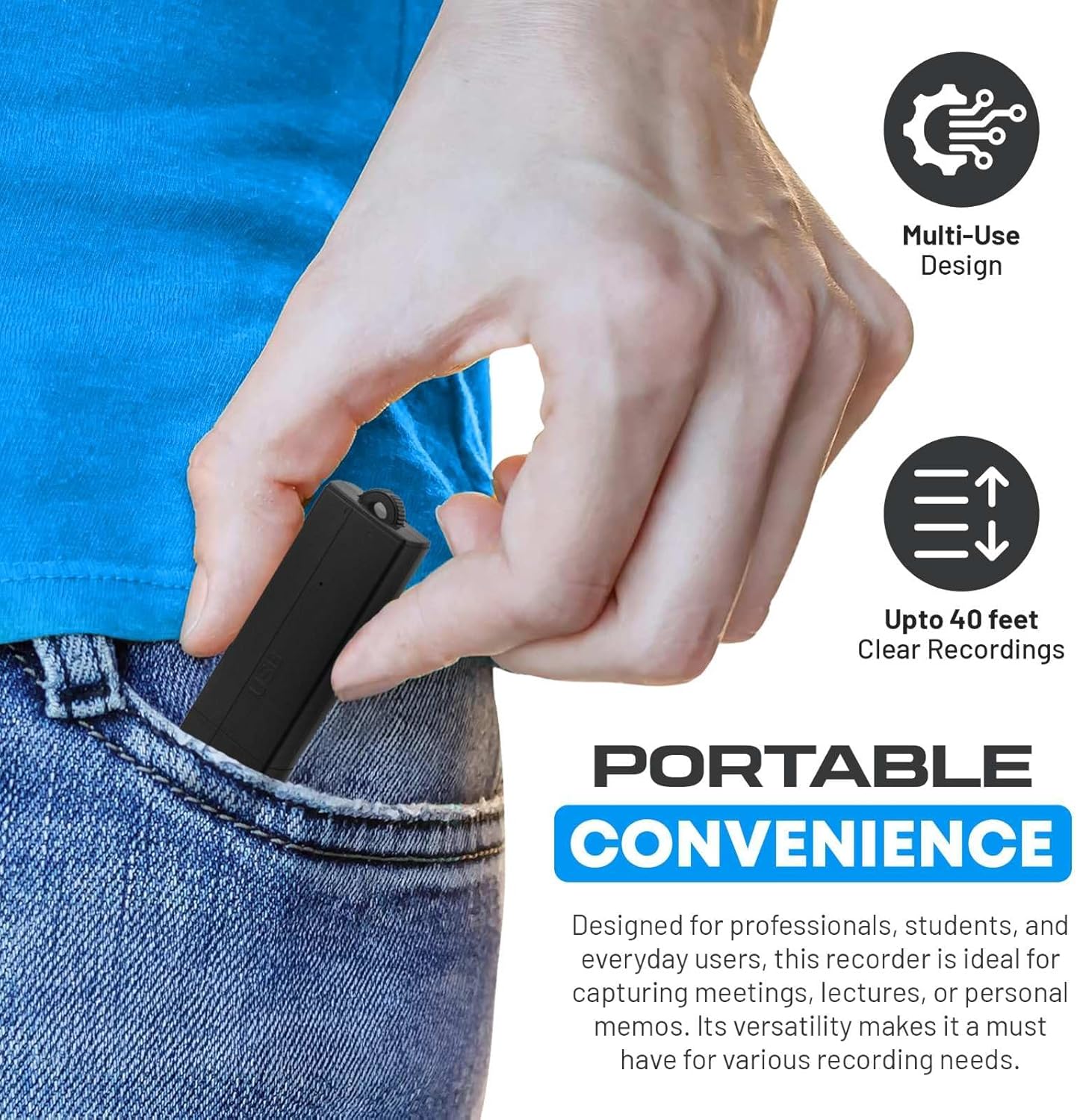 USB Audio Note Device 288-Hour Storage | Hands-Free Audio Capture | Extended Battery Life | Easy File Transfer | Compact Device for Meetings, Lectures & Personal Notes