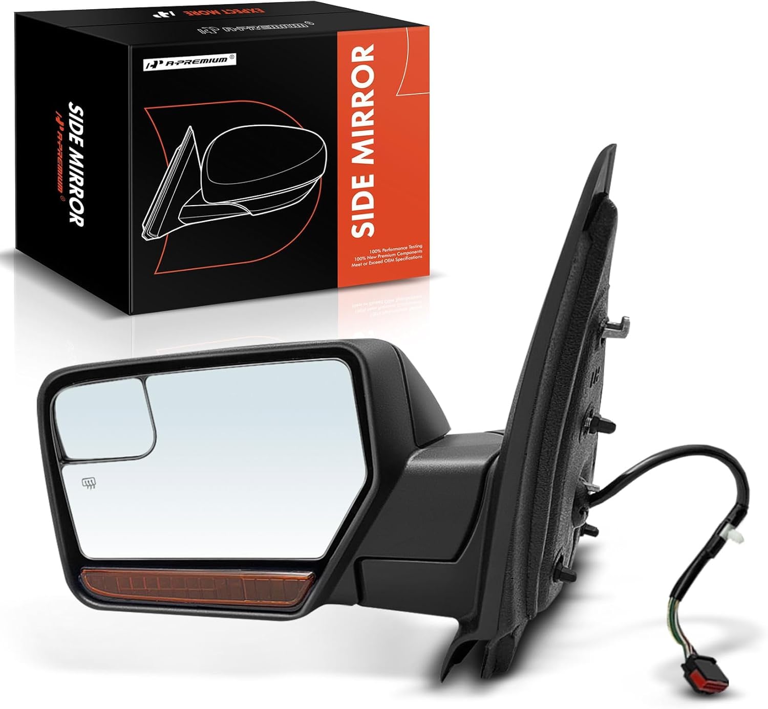 A-Premium Driver Side Power Door Mirror - Compatible with Ford Expedition 2007-2017 - Heated Manual Folding Black Outside Rear View Mirror with Turn Signal and Blind Spot Glass with Memory