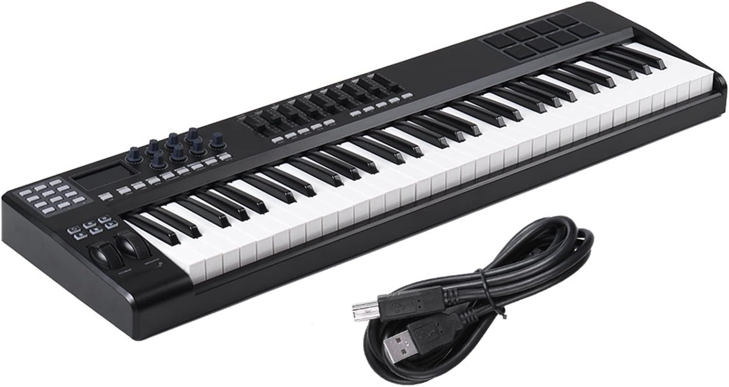 Keyboard Piano 61-Key USB MIDI Keyboard Controller 8 RGB Colorful Backlit Trigger Pads Piano Midi Controller