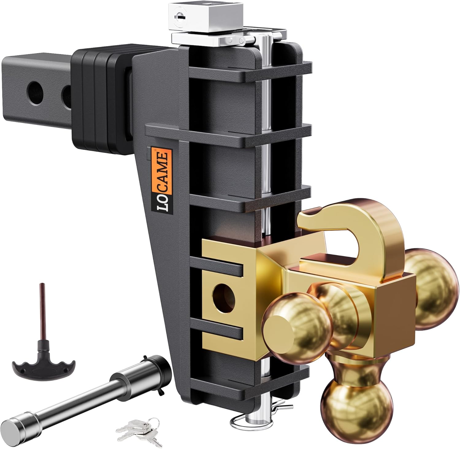 LOCAME Adjustable Trailer Hitch with Hook, Tri-Ball (1-7/8