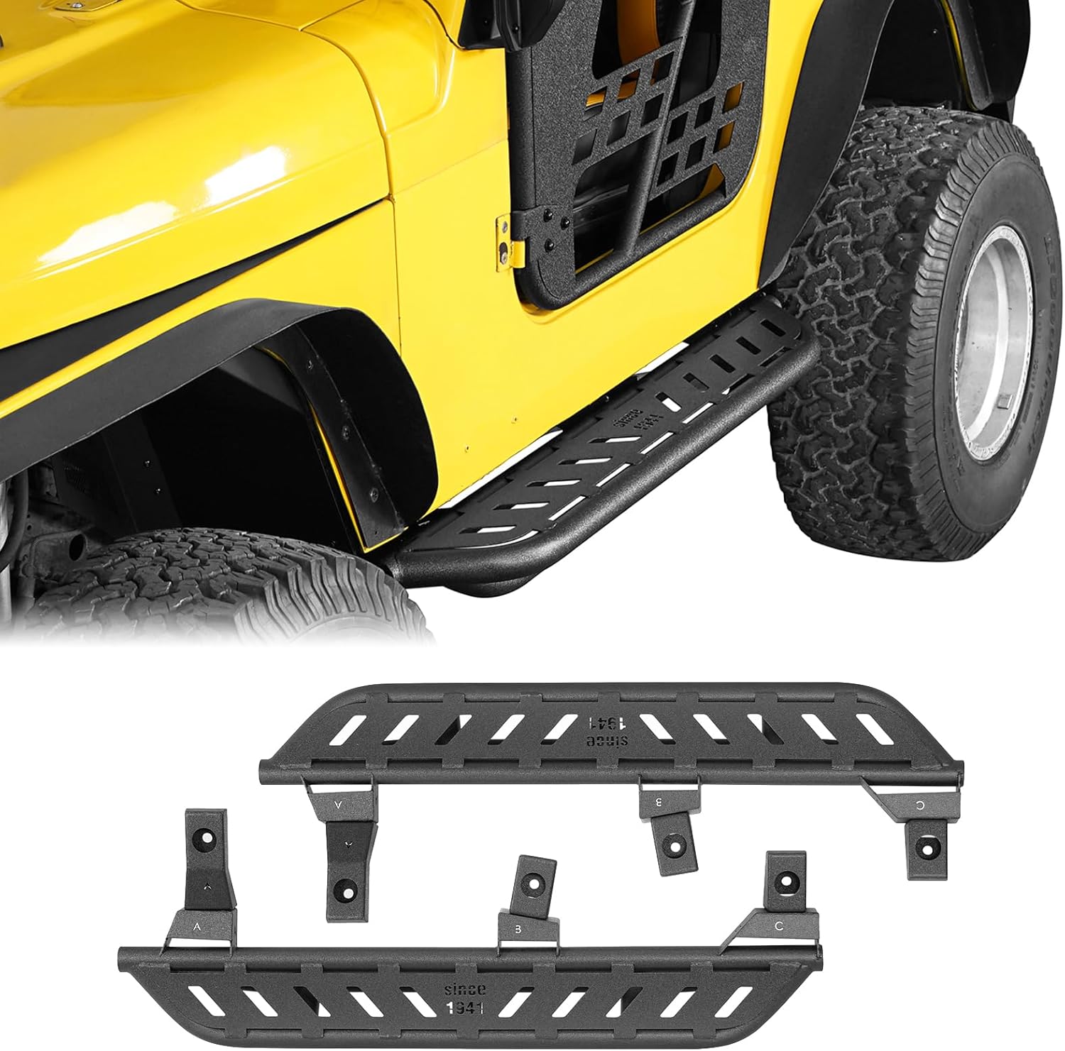 Hooke Road TJ Rock Sliders Side Steps for 1997-2006 Jeep Wrangler TJ (Exclude Unlimited), Running Boards Step Bars Rocker Gurad