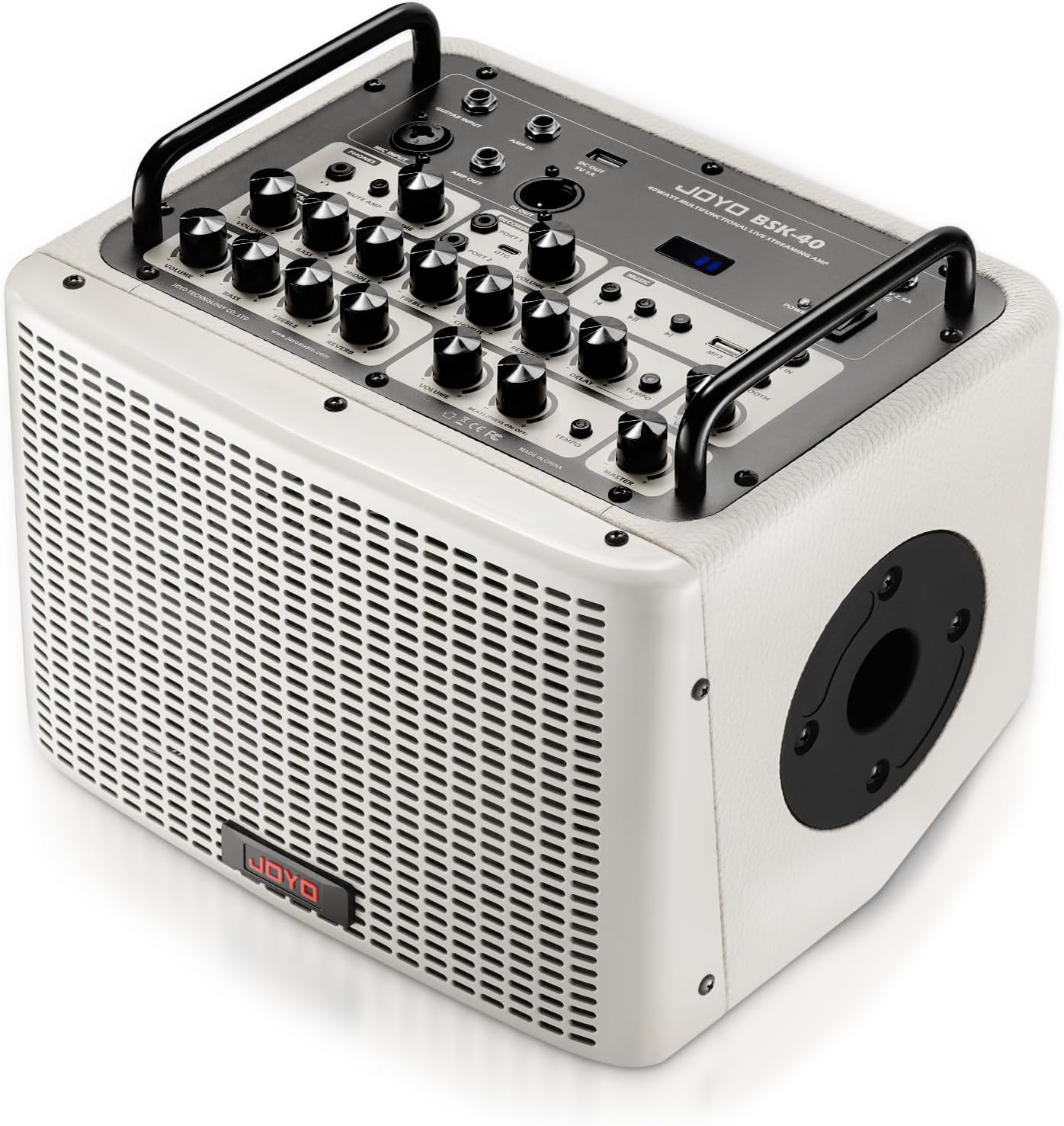 JOYO Guitar Amp 40W Multifunctional Bluetooth Combo Amplifier Reverb Chorus Delay Drum Patterns Vocal Channel for Acoustic Electric Guitar Keyboard Outdoor Gigs & Practice (BSK-40 White)